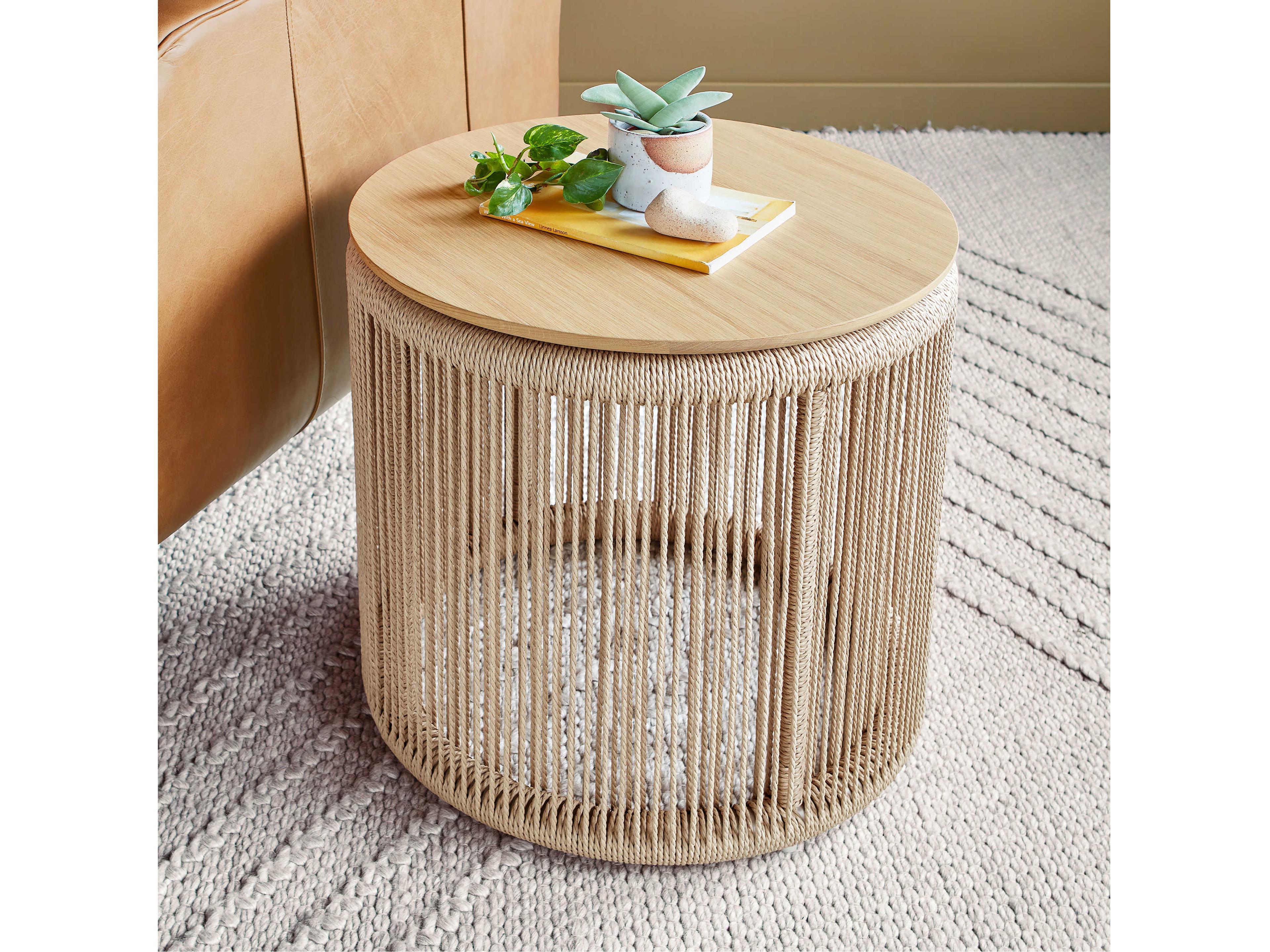 Gus* Modern Palma Round Wood White Oak End Table