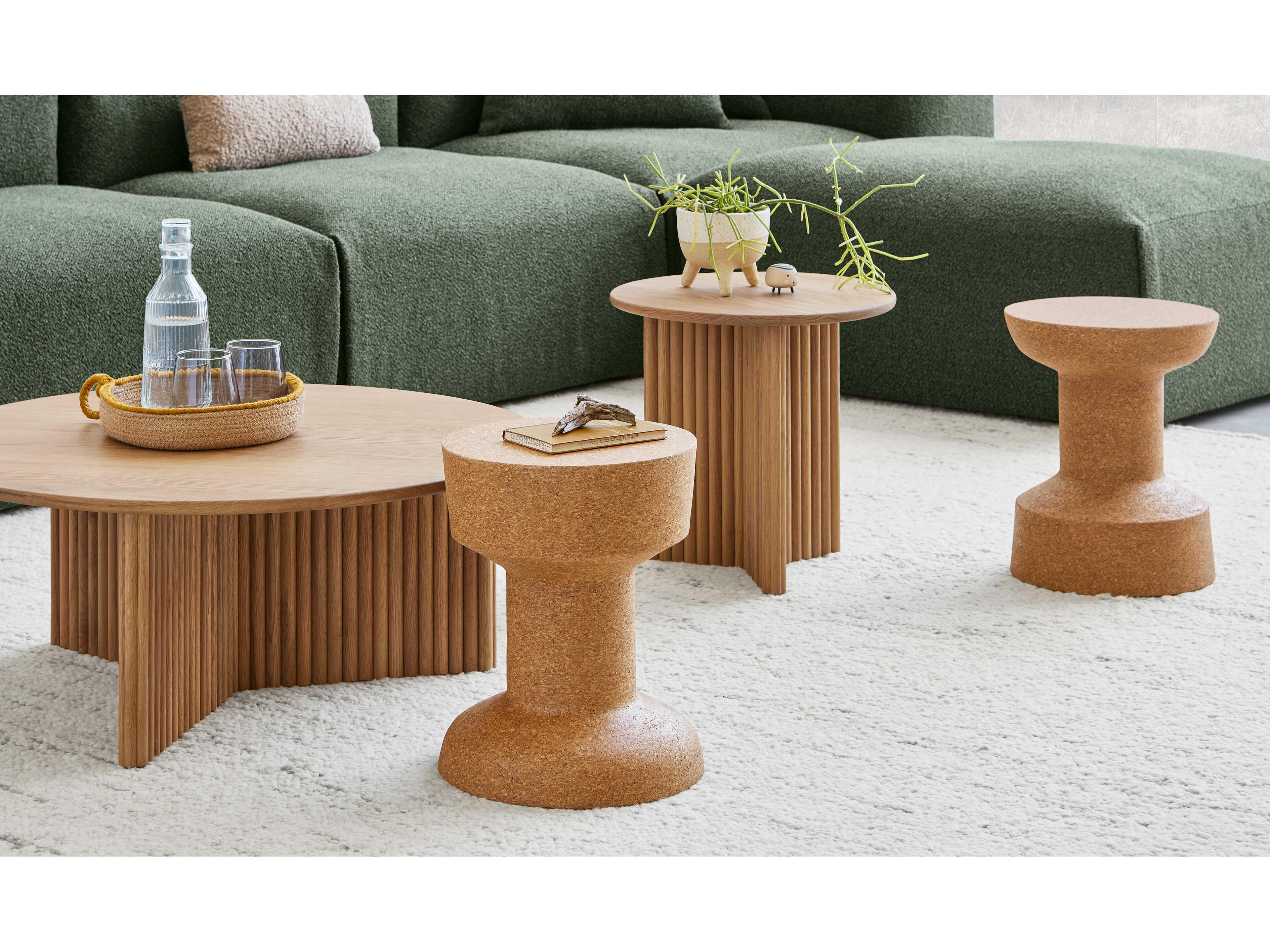 Gus* Modern Trophy Round Wood Cork Honey End Table