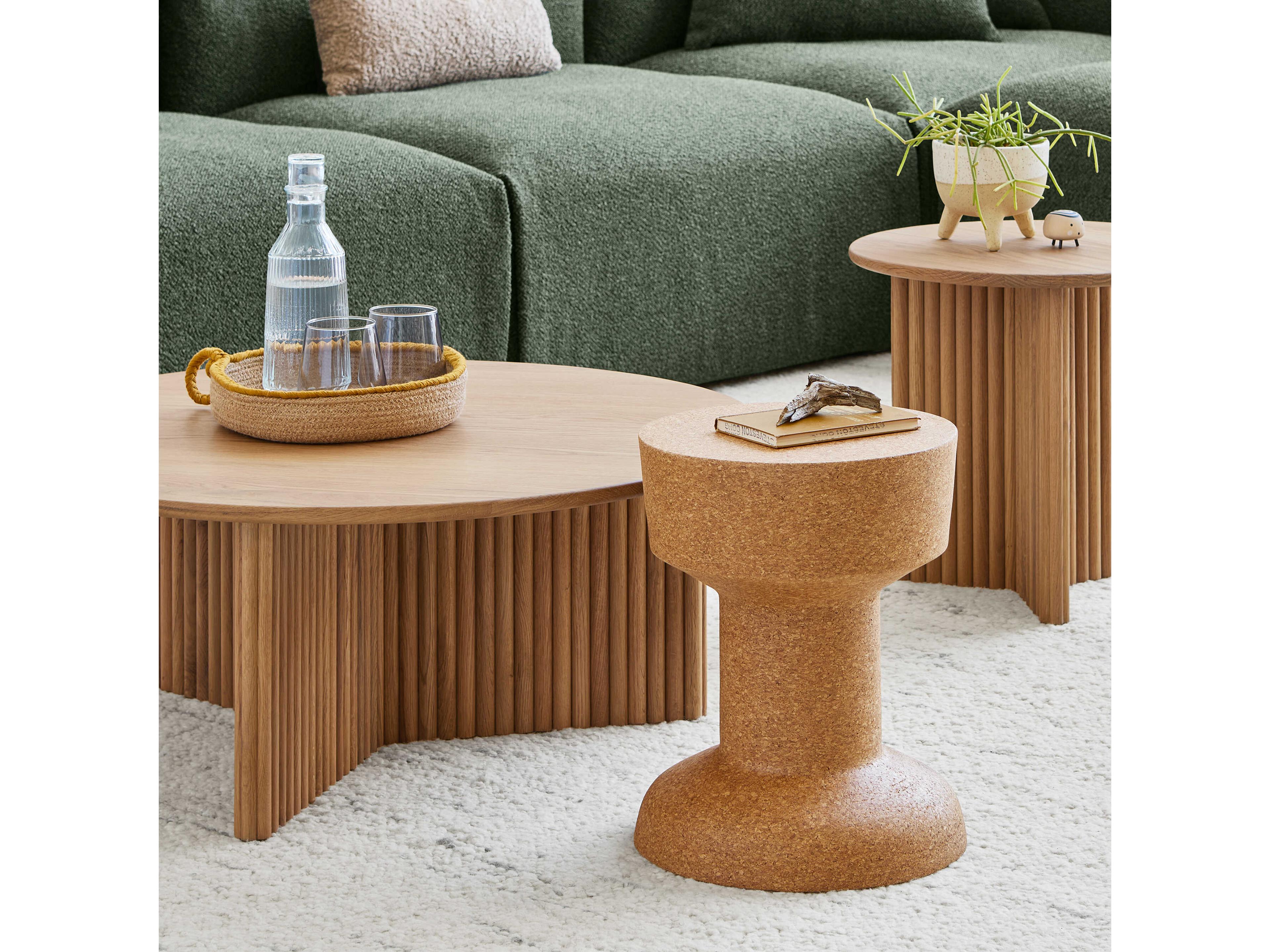 Gus* Modern Trophy Round Wood Cork Honey End Table