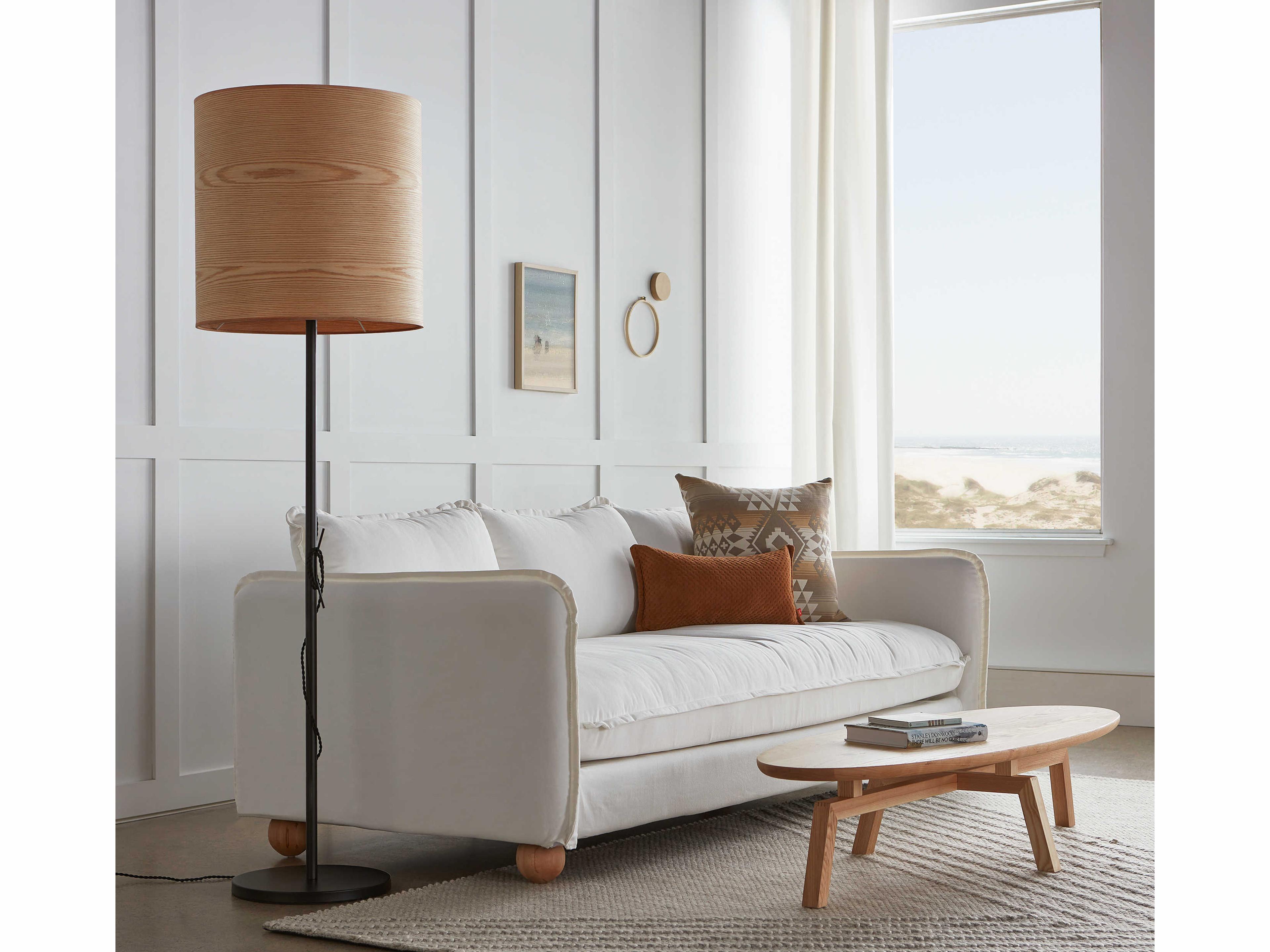 Gus* Modern Milton Ash Veneer Black Brown Floor Lamp