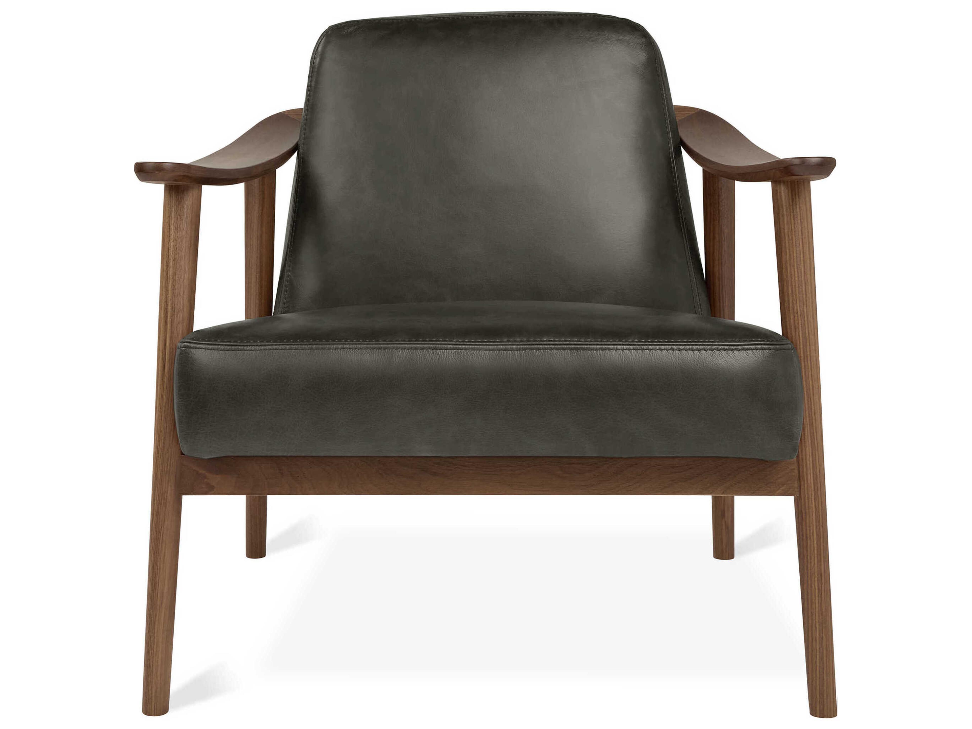 Gus* Modern Baltic Tucson Charcoal Walnut Black Leather Accent Chair