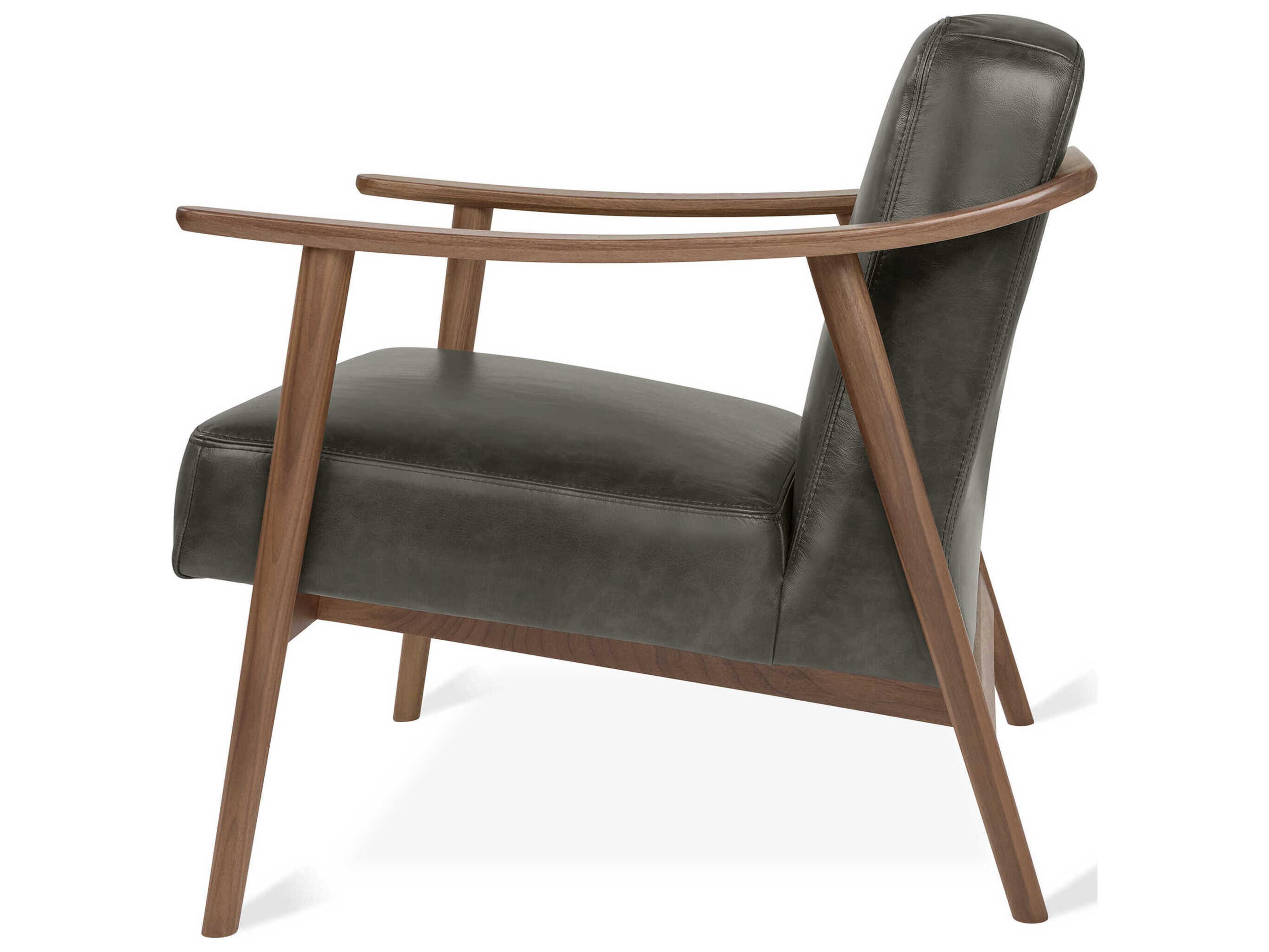 Gus* Modern Baltic Tucson Charcoal Walnut Black Leather Accent Chair