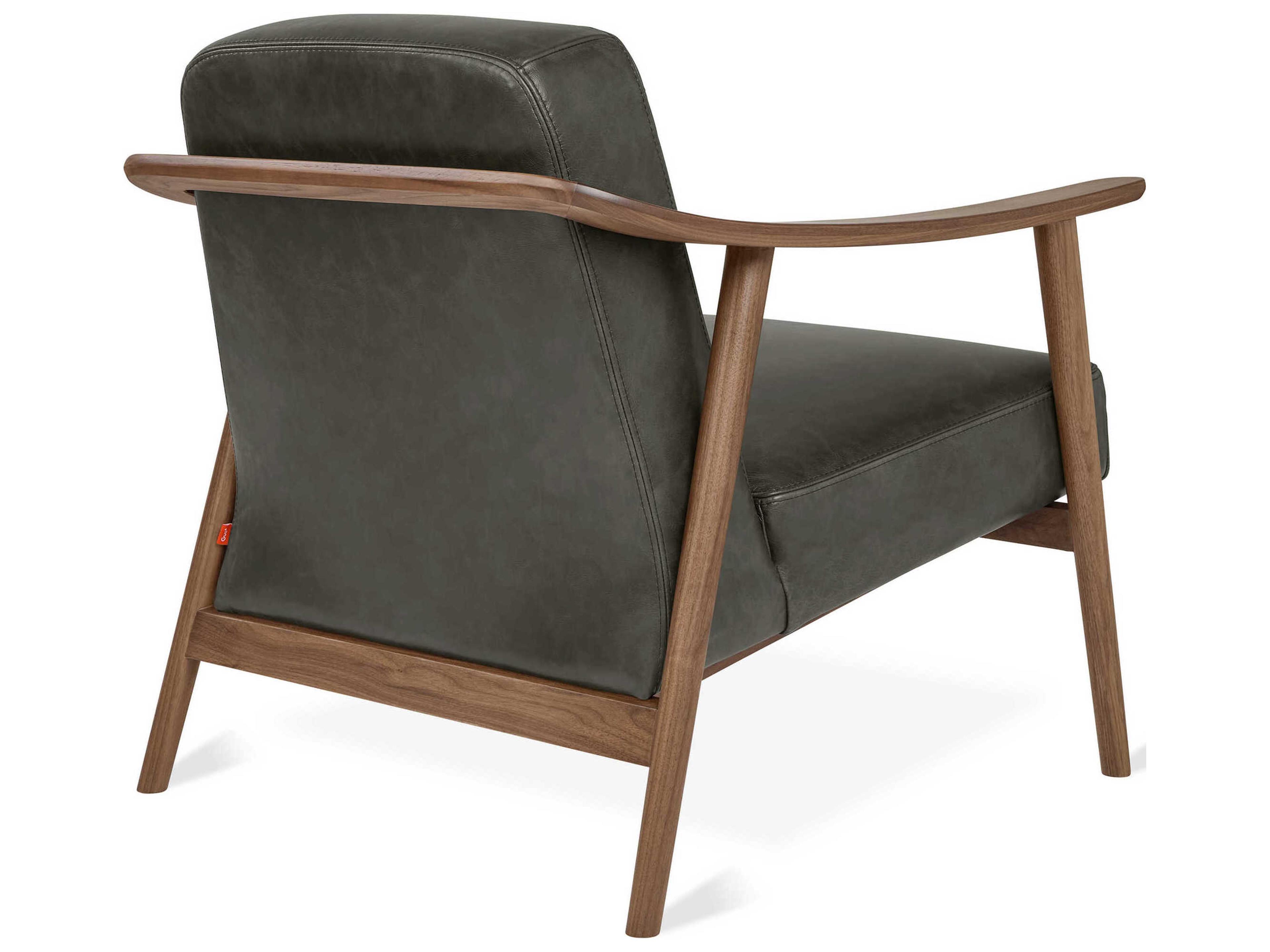 Gus* Modern Baltic Tucson Charcoal Walnut Black Leather Accent Chair