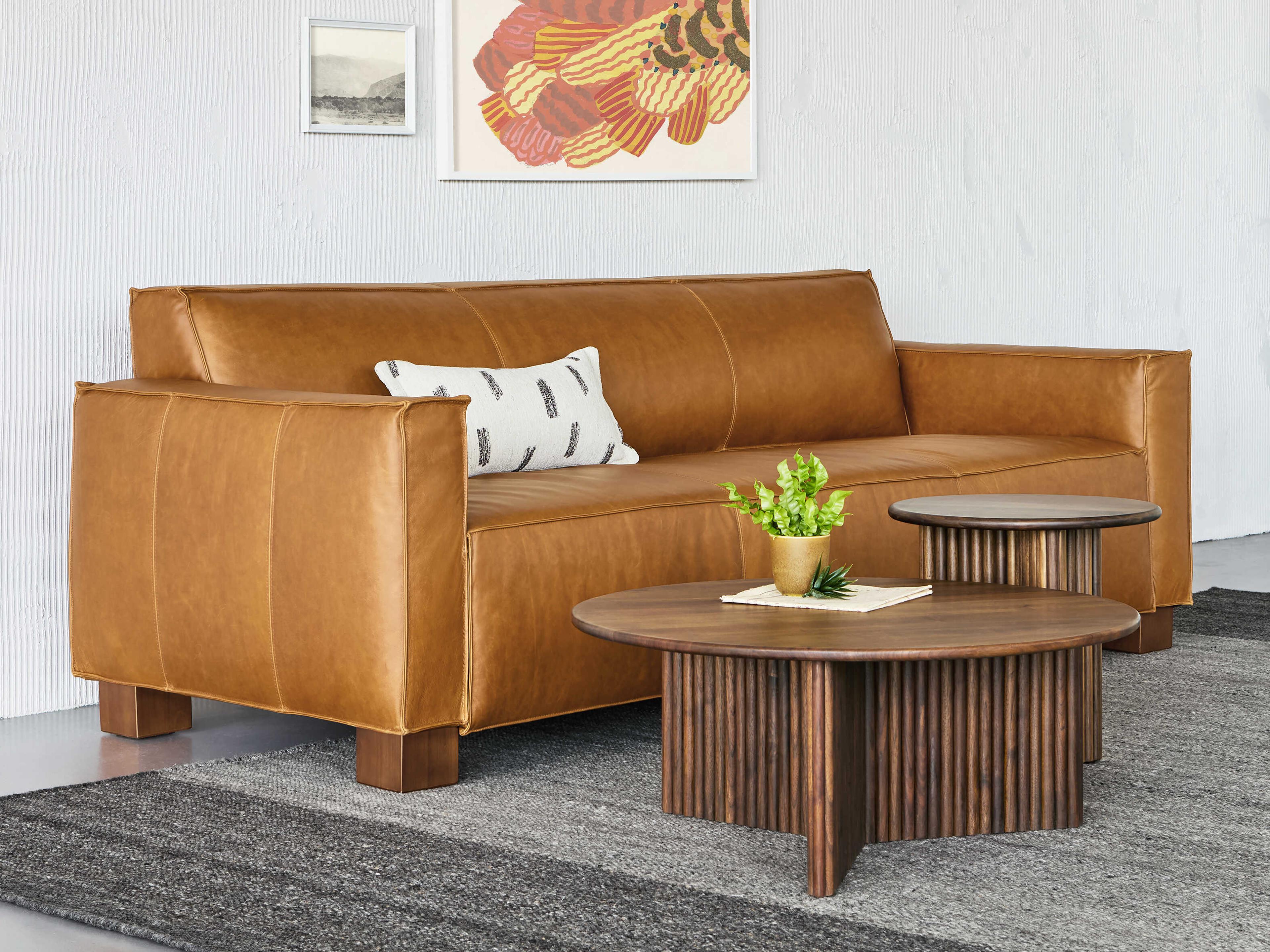 Gus* Modern Cabot Tucson Sienna Leather Brown Sofa