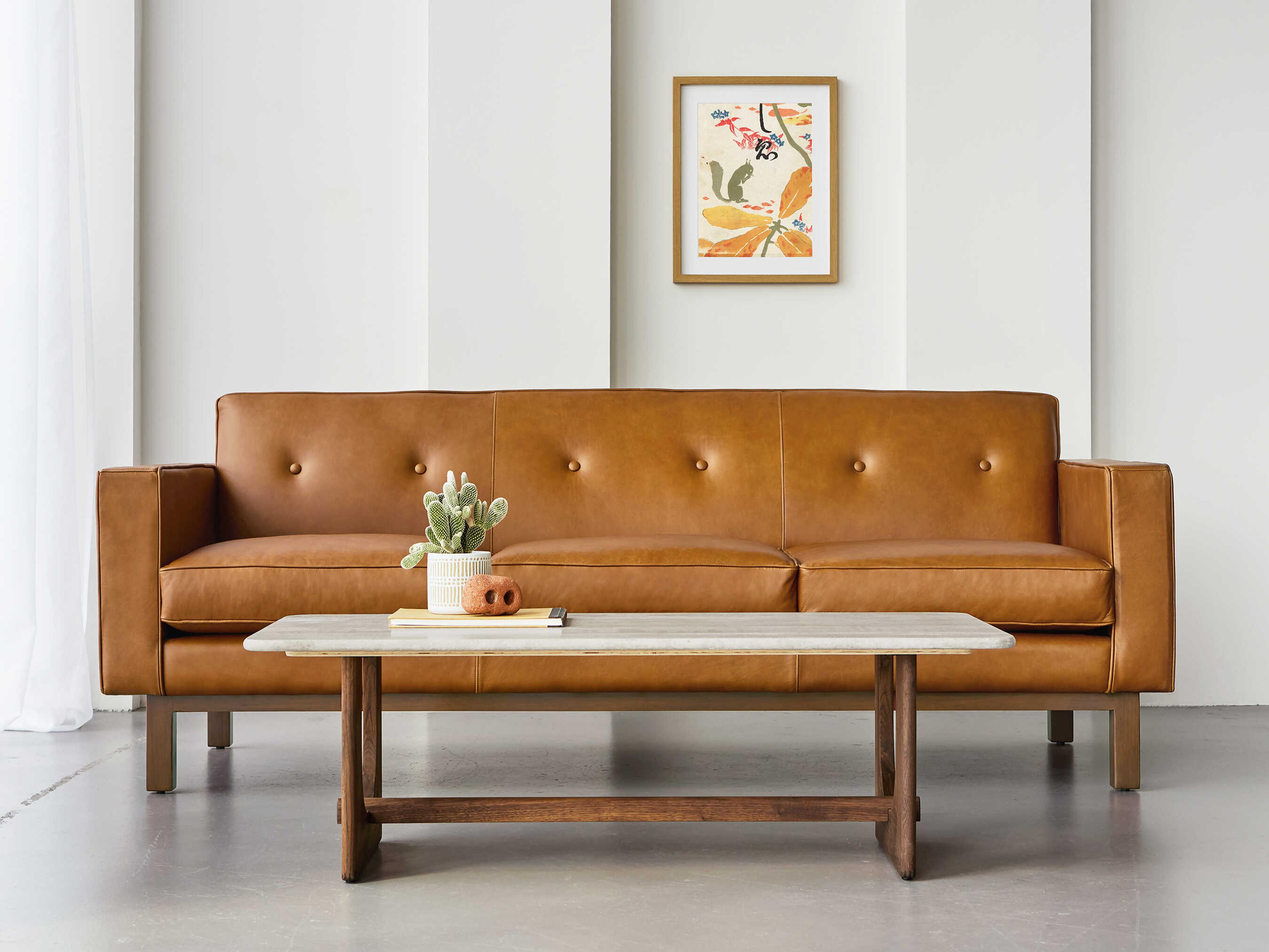 Gus* Modern Embassy Tucson Sienna Leather Brown Sofa
