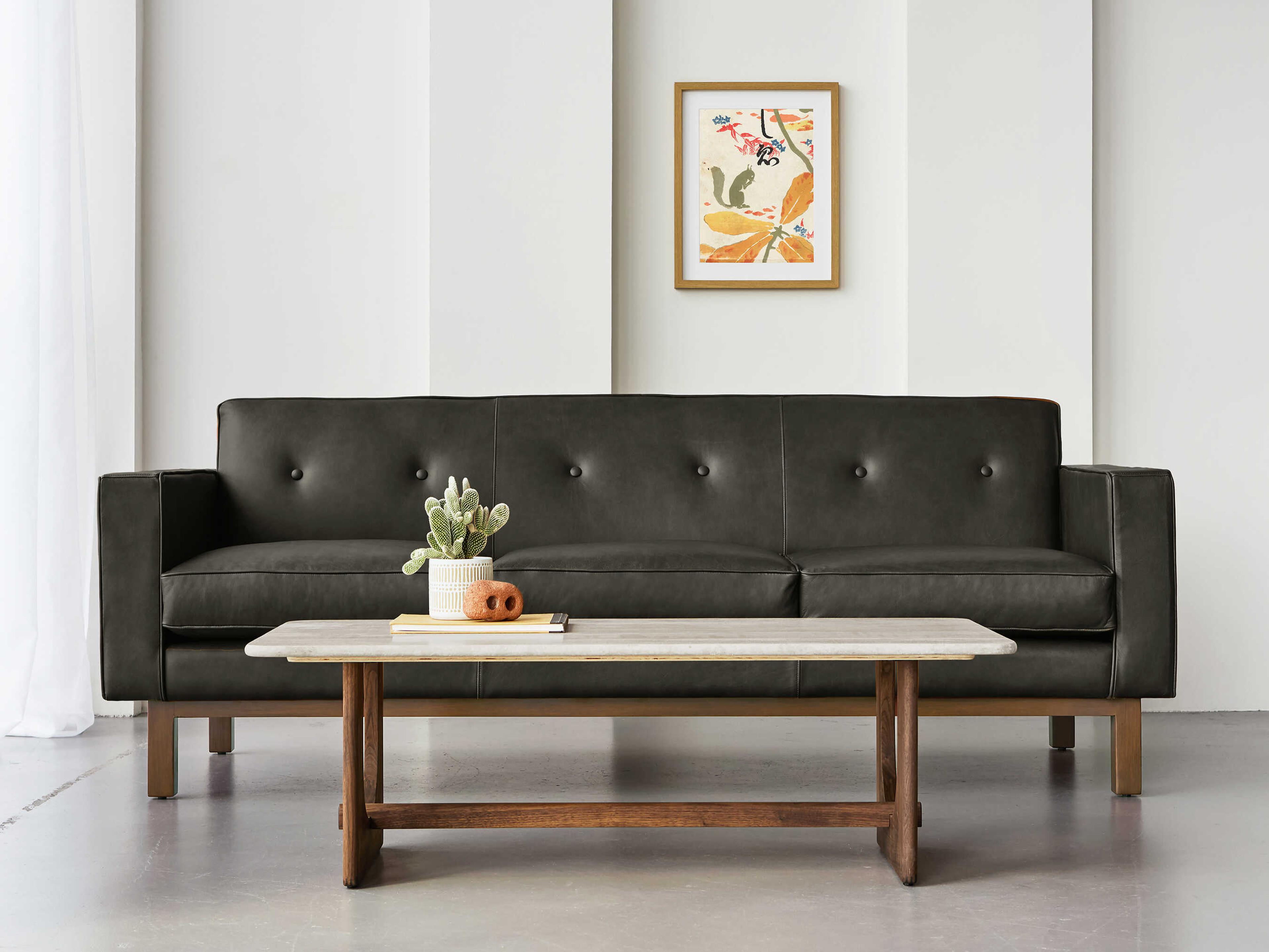 Gus* Modern Embassy Tucson Char Leather Black Sofa