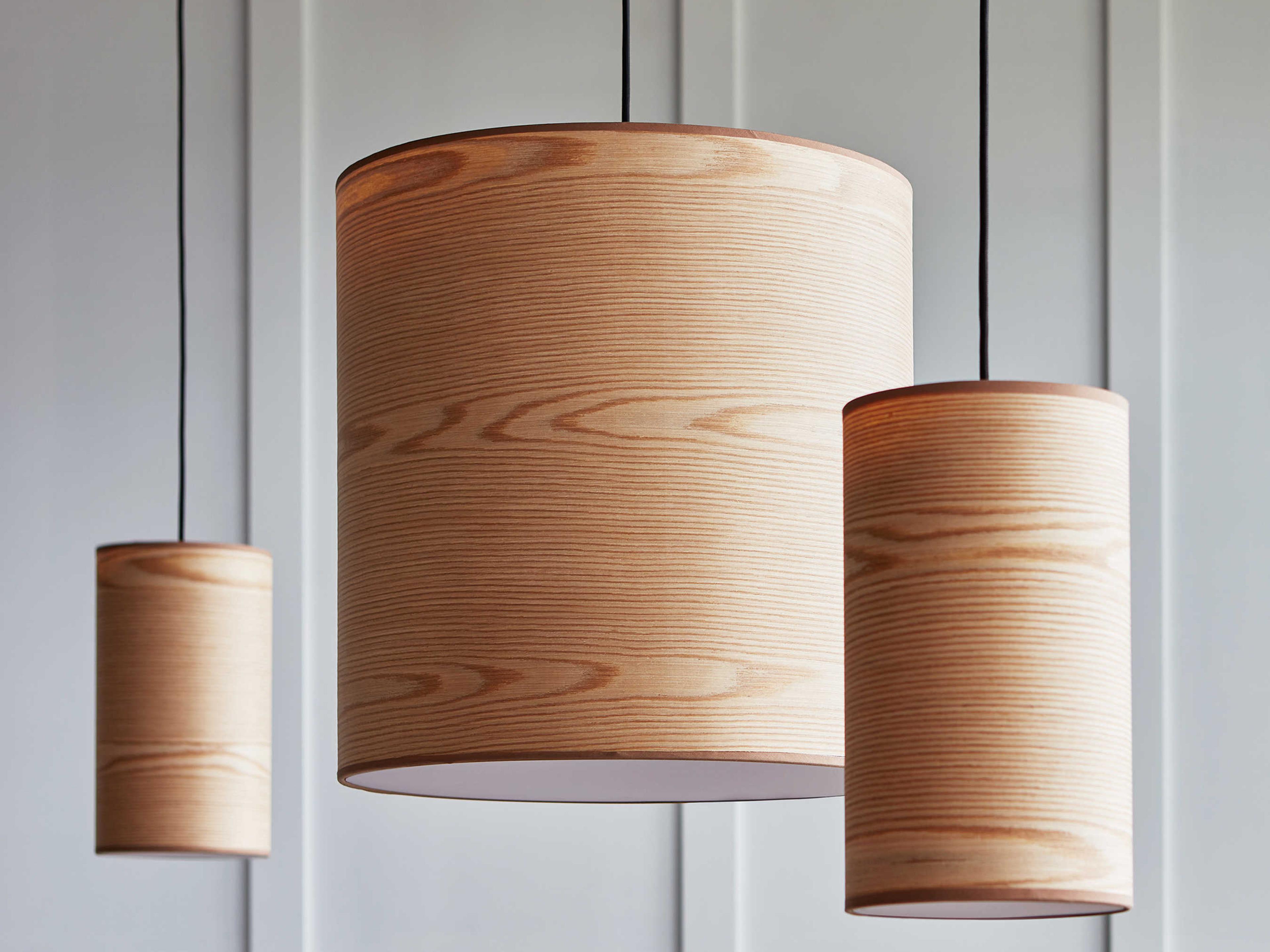 Gus* Modern Milton 1-Light Ash Veneer Black Brown Cylinder Linear Pendant