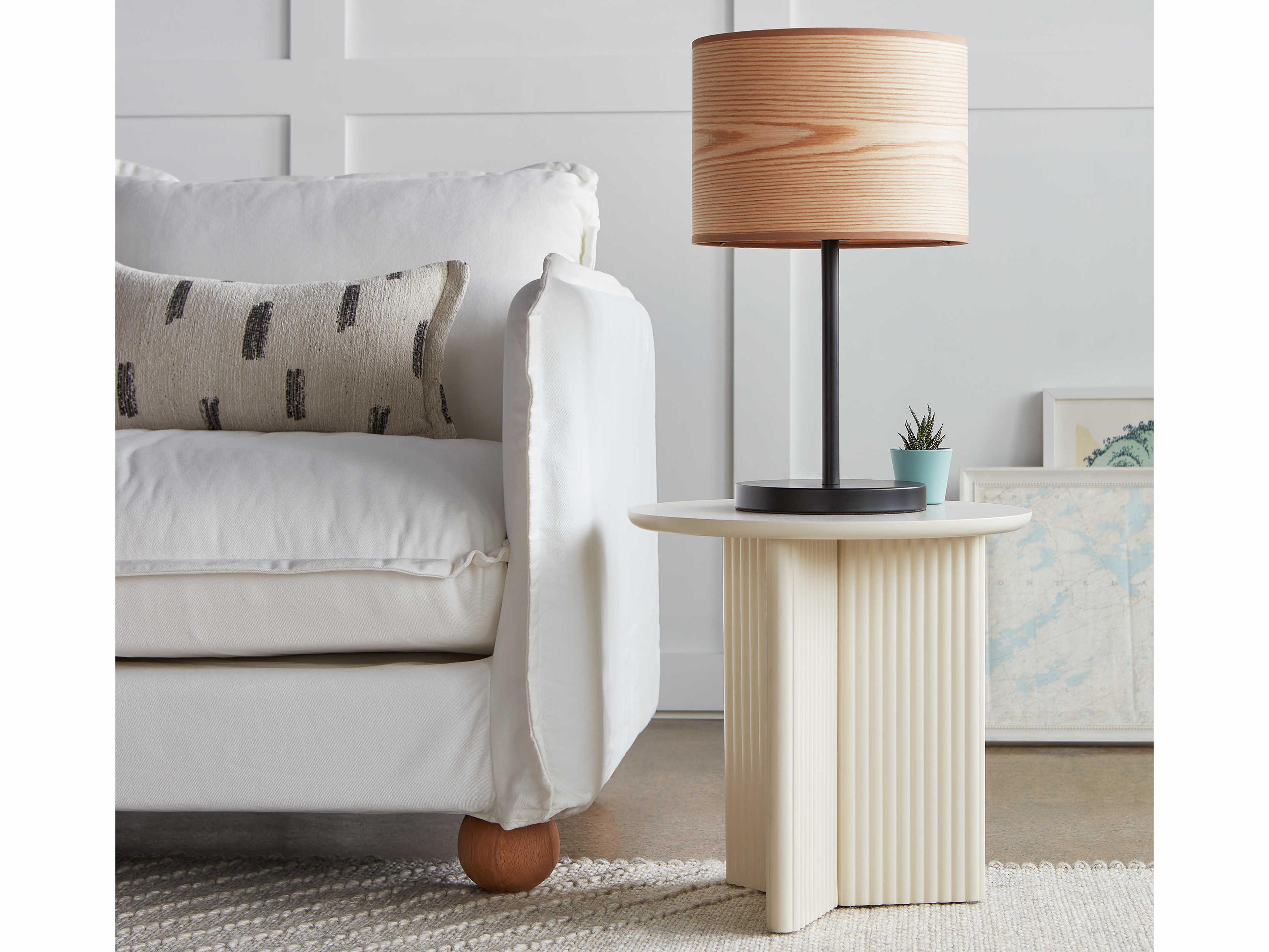 Gus* Modern Milton Ash Veneer Black Brown Table Lamp