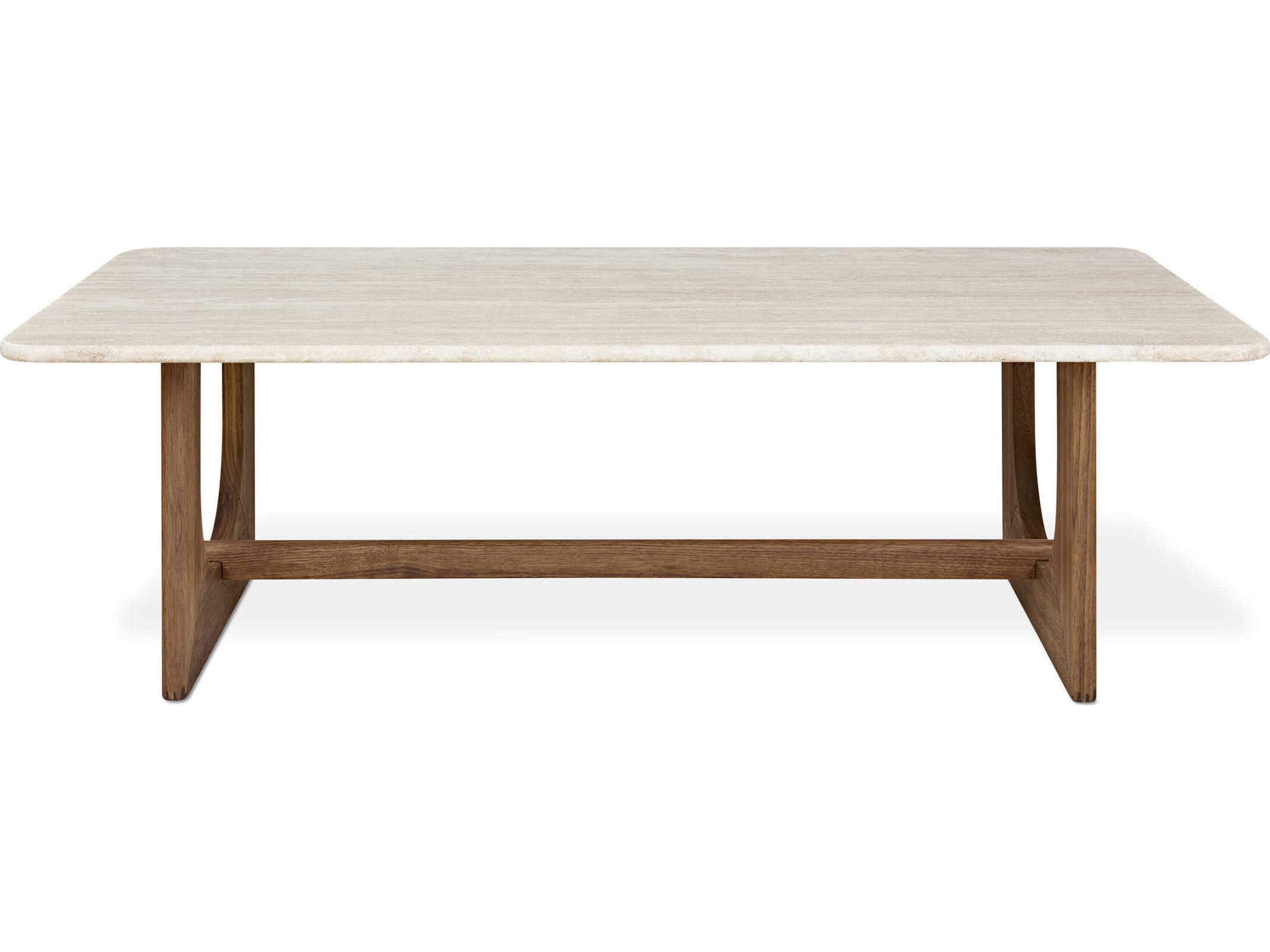 Gus* Modern Portico Rectangular Stone Classic Walnut Travertine Natural Coffee Table