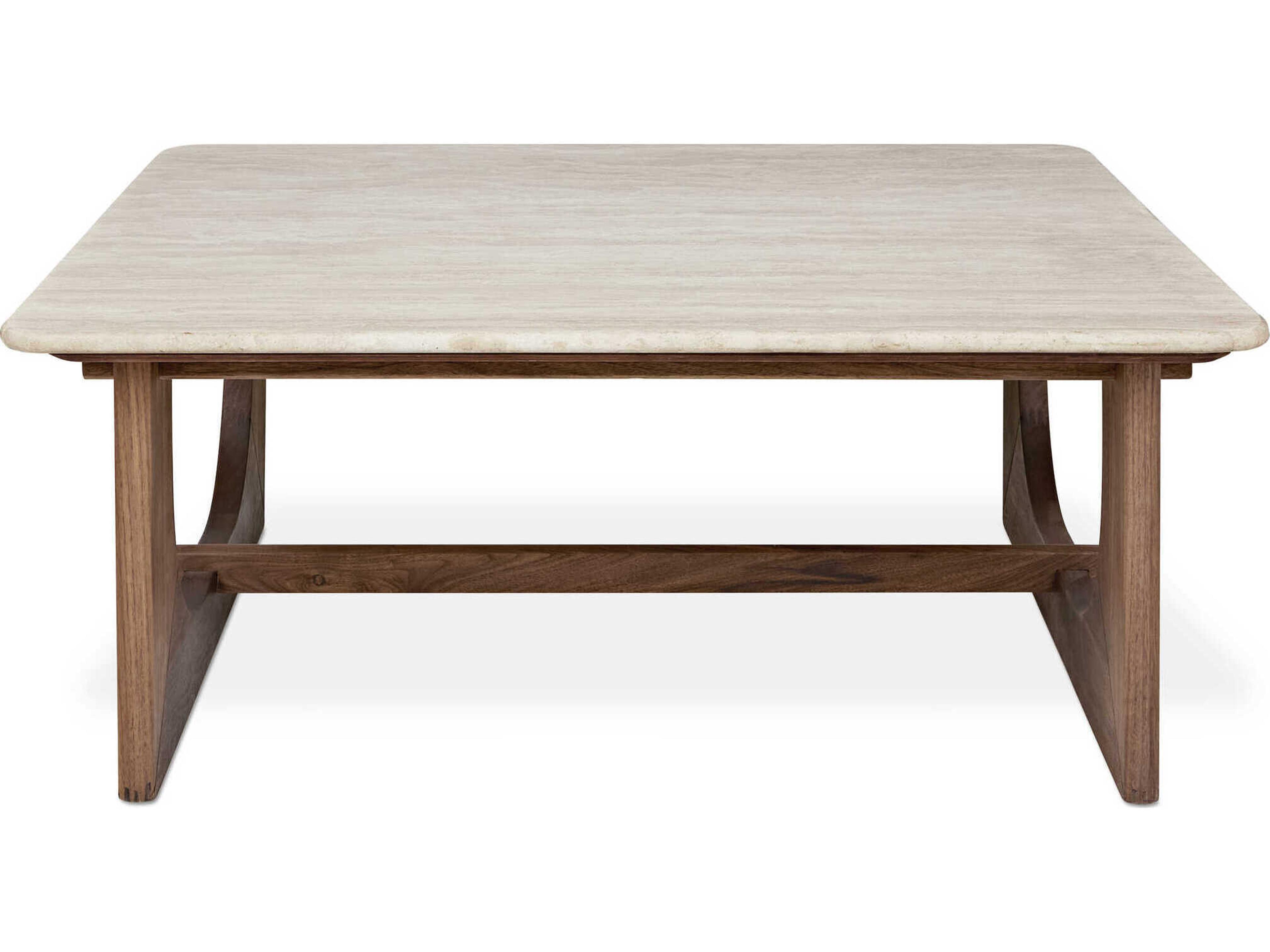 Gus* Modern Portico Square Stone Classic Walnut Travertine Natural Coffee Table