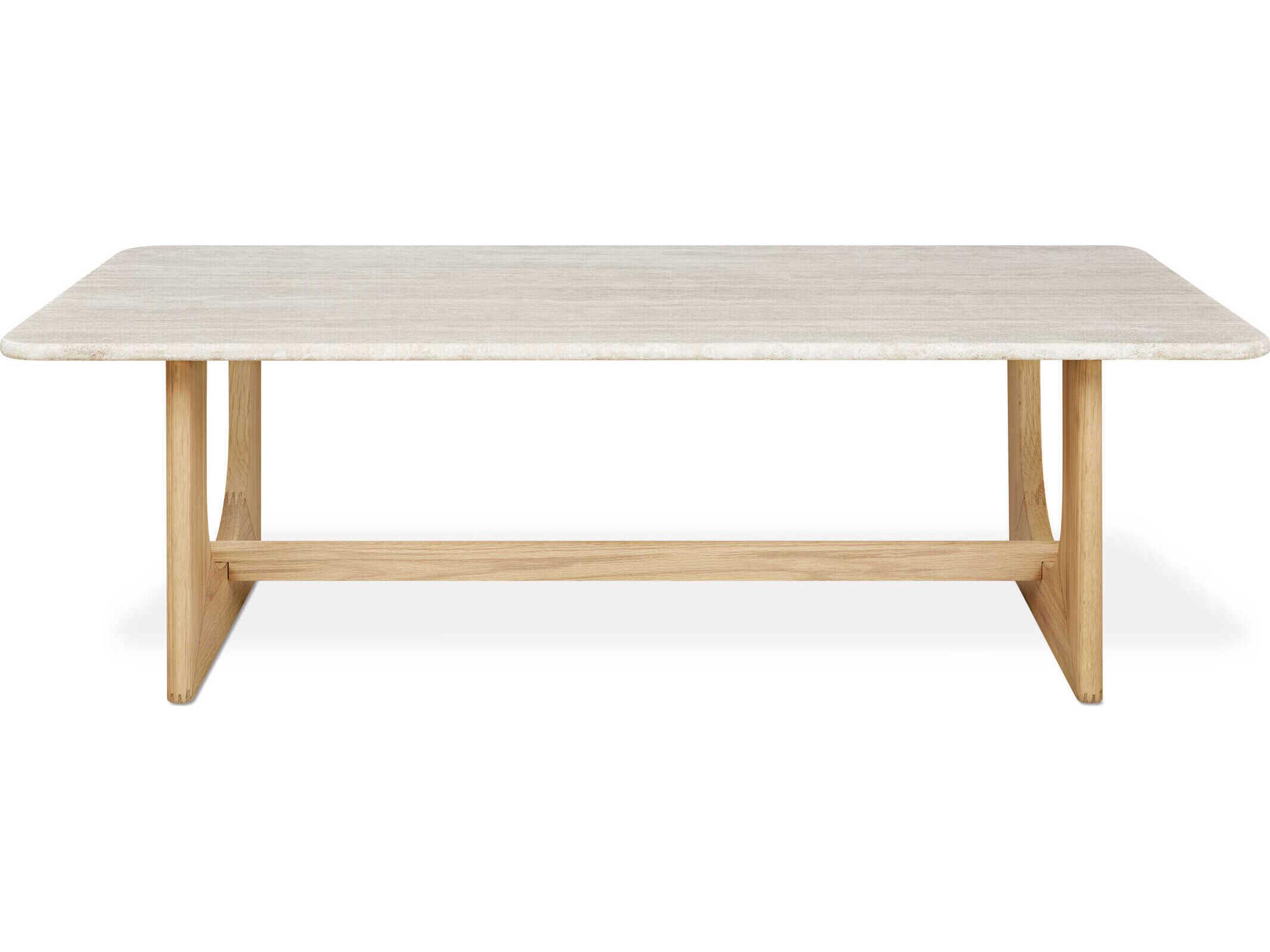 Gus* Modern Portico Rectangular Stone White Oak Travertine Natural Coffee Table