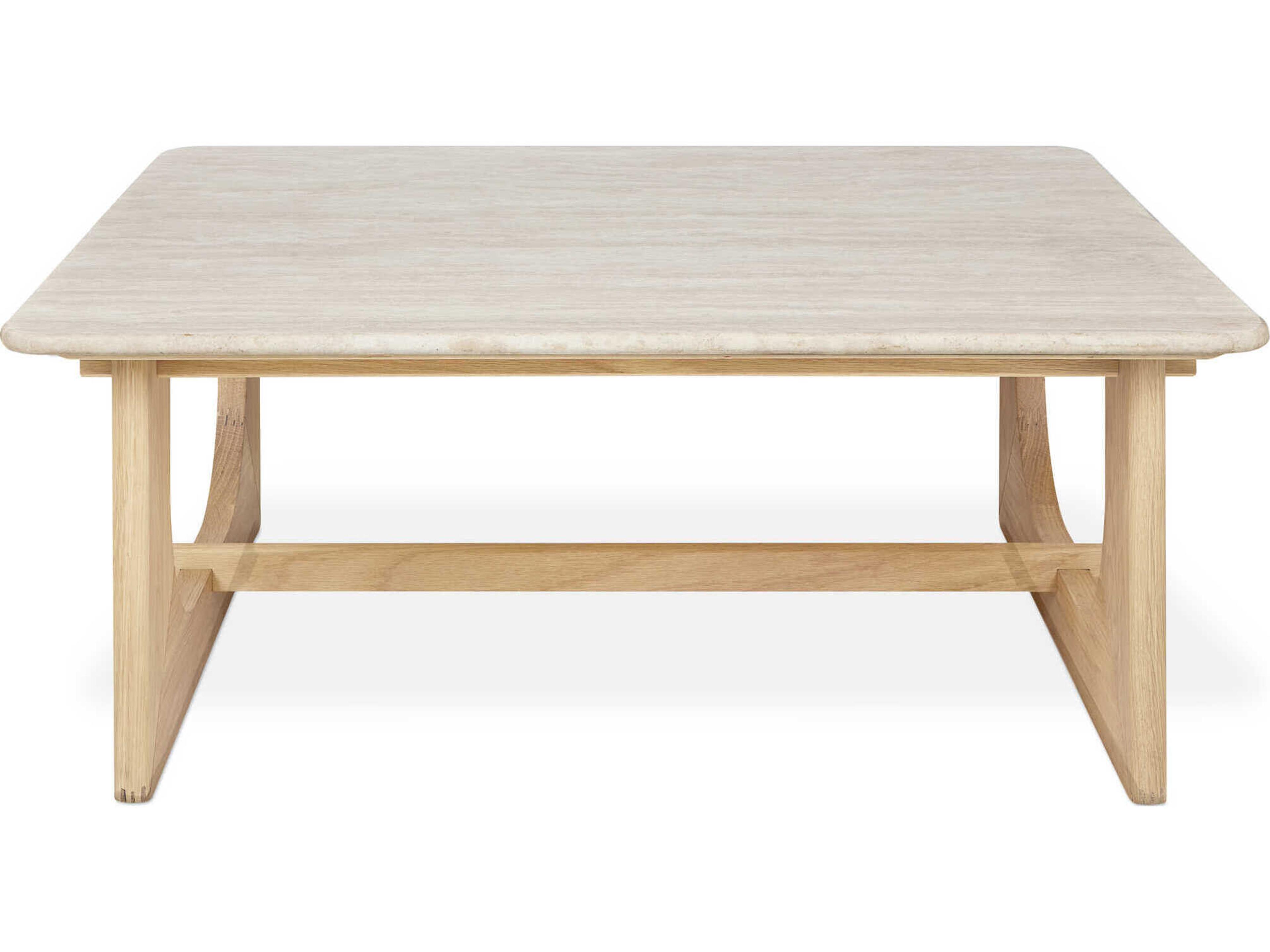 Gus* Modern Portico Square Stone White Oak Travertine Natural Coffee Table