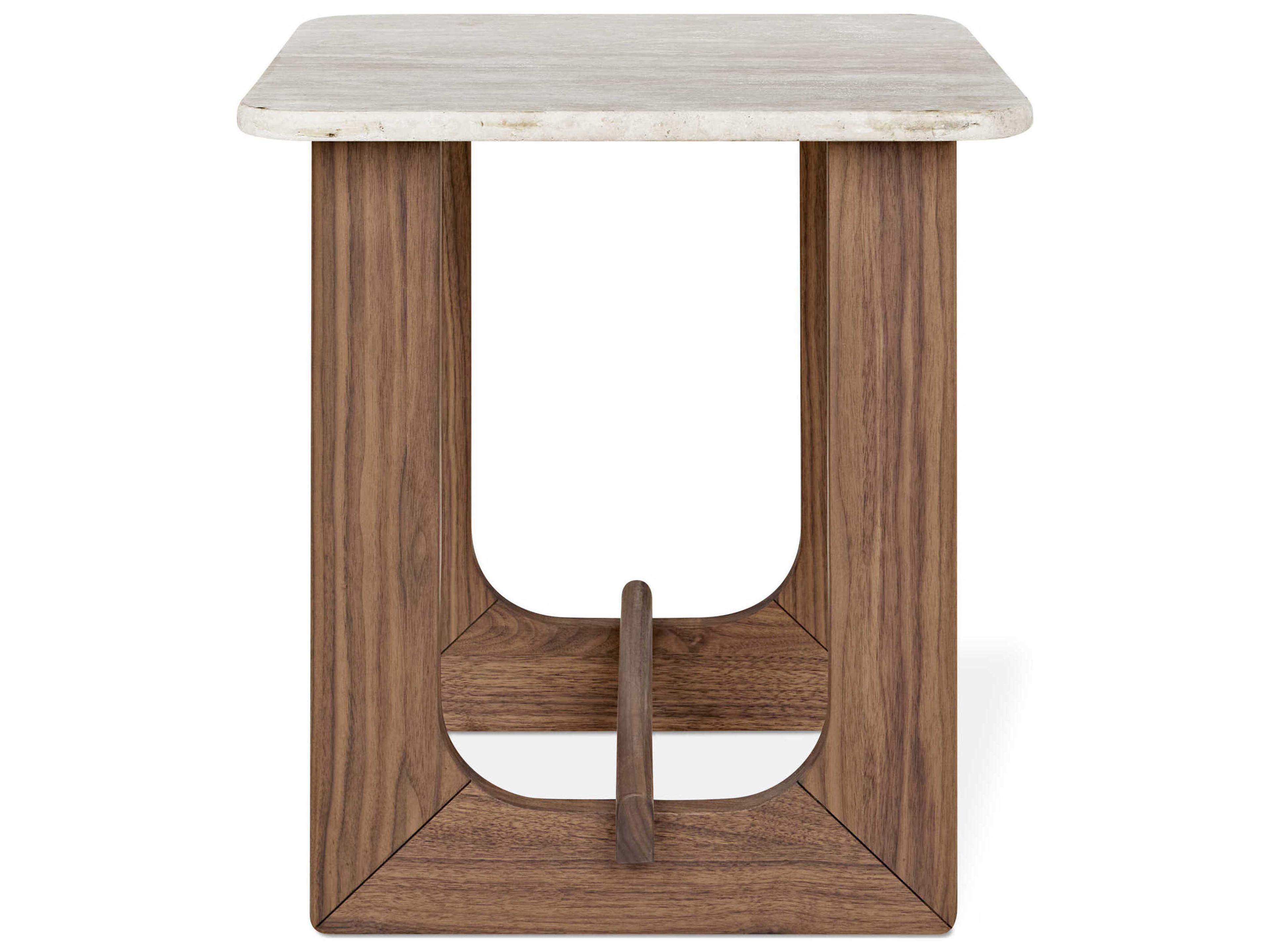 Gus* Modern Portico Square Stone Classic Walnut Travertine Natural End Table