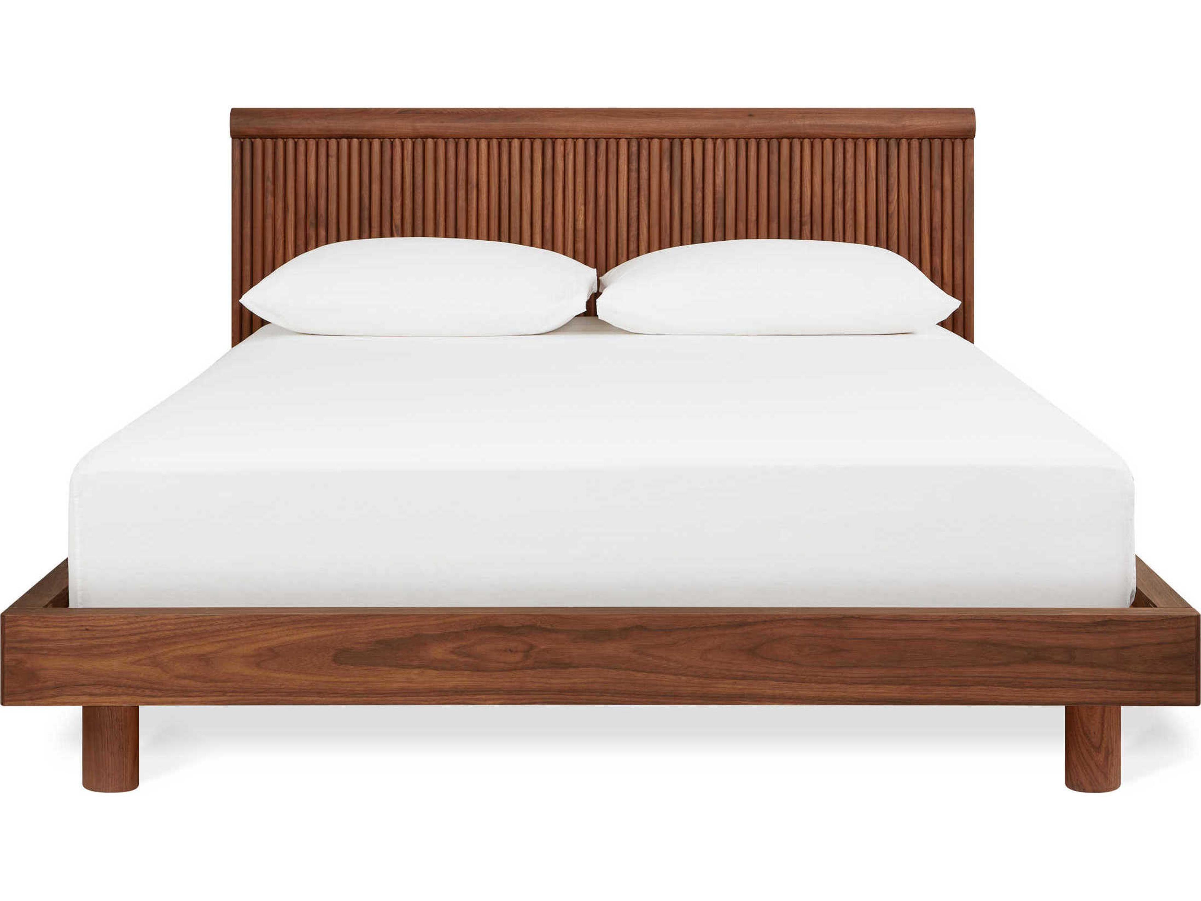 Gus* Modern Odeon Walnut Brown Wood King Platform Bed