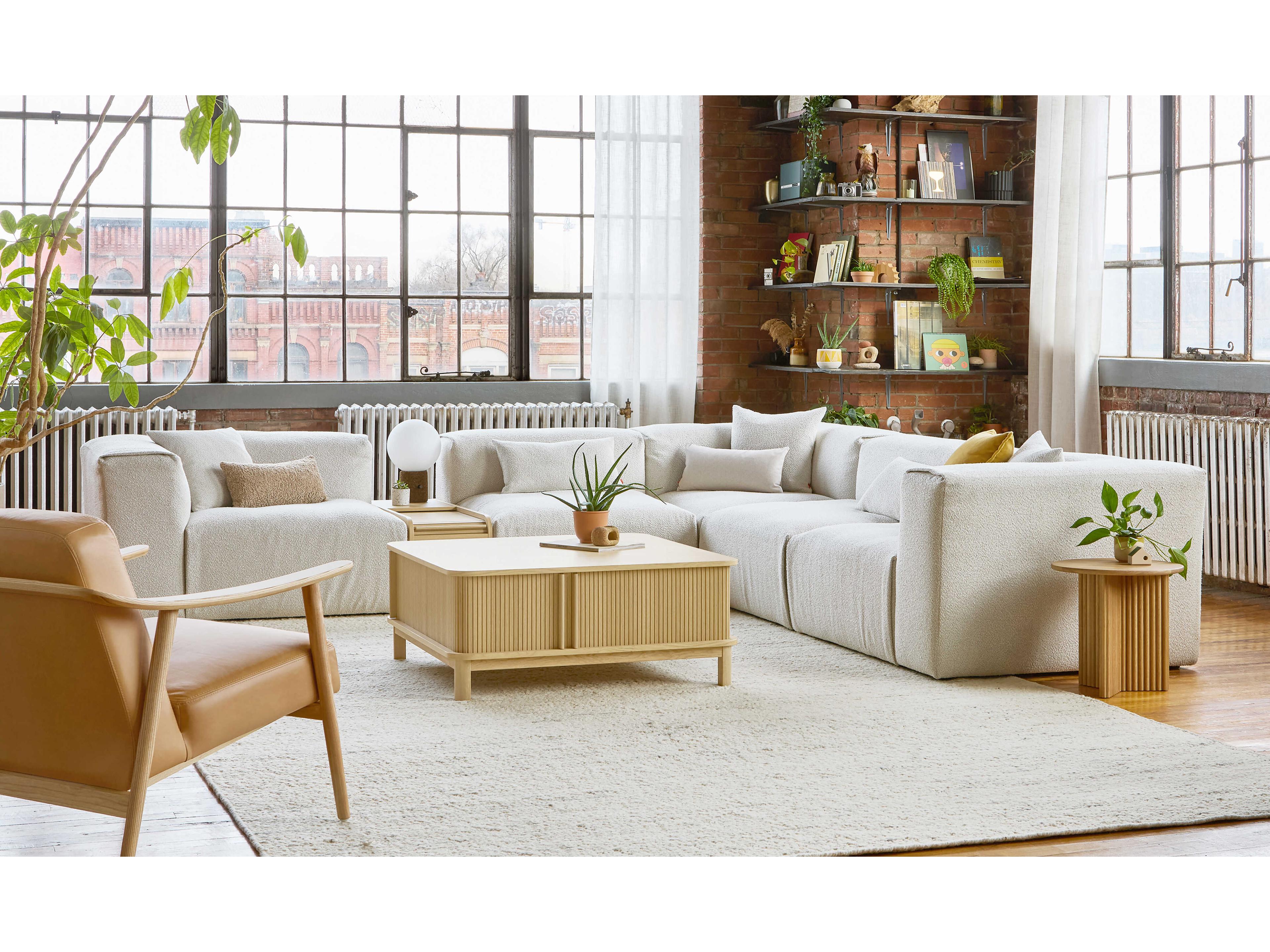 Gus* Modern Nest White Upholstered Sectional Sofa