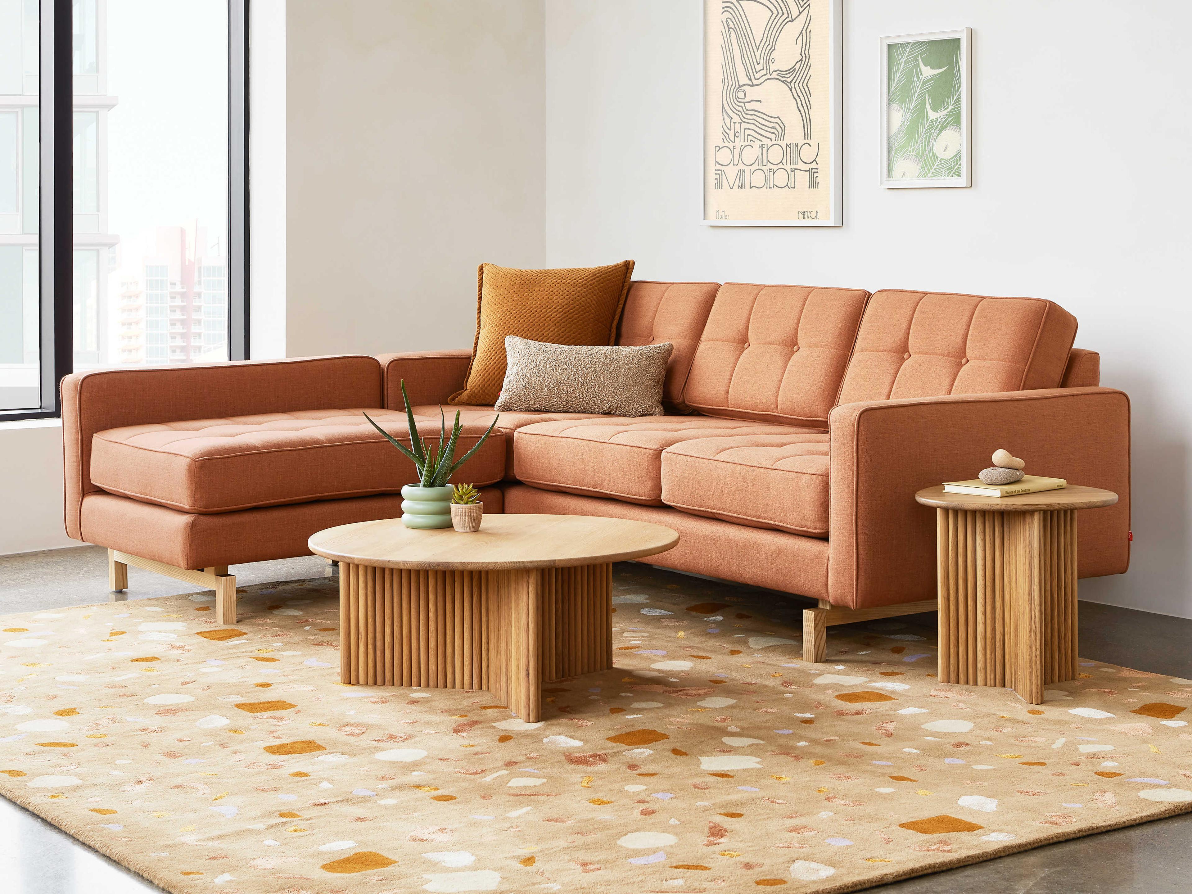 Gus* Modern Jane-2 Orange Upholstered Sectional Sofa