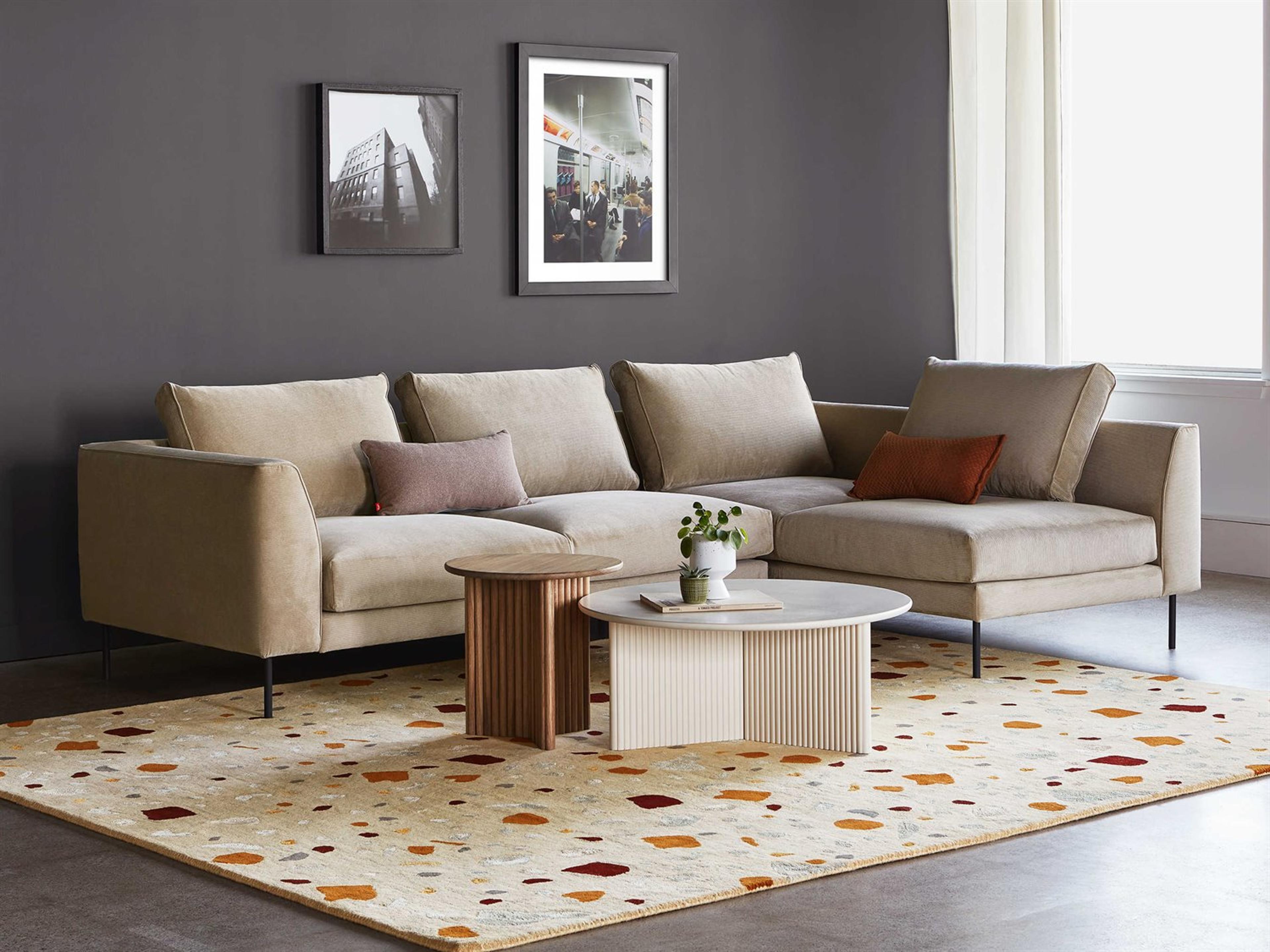 Gus* Modern Renfrew Beige Upholstered Sectional Sofa