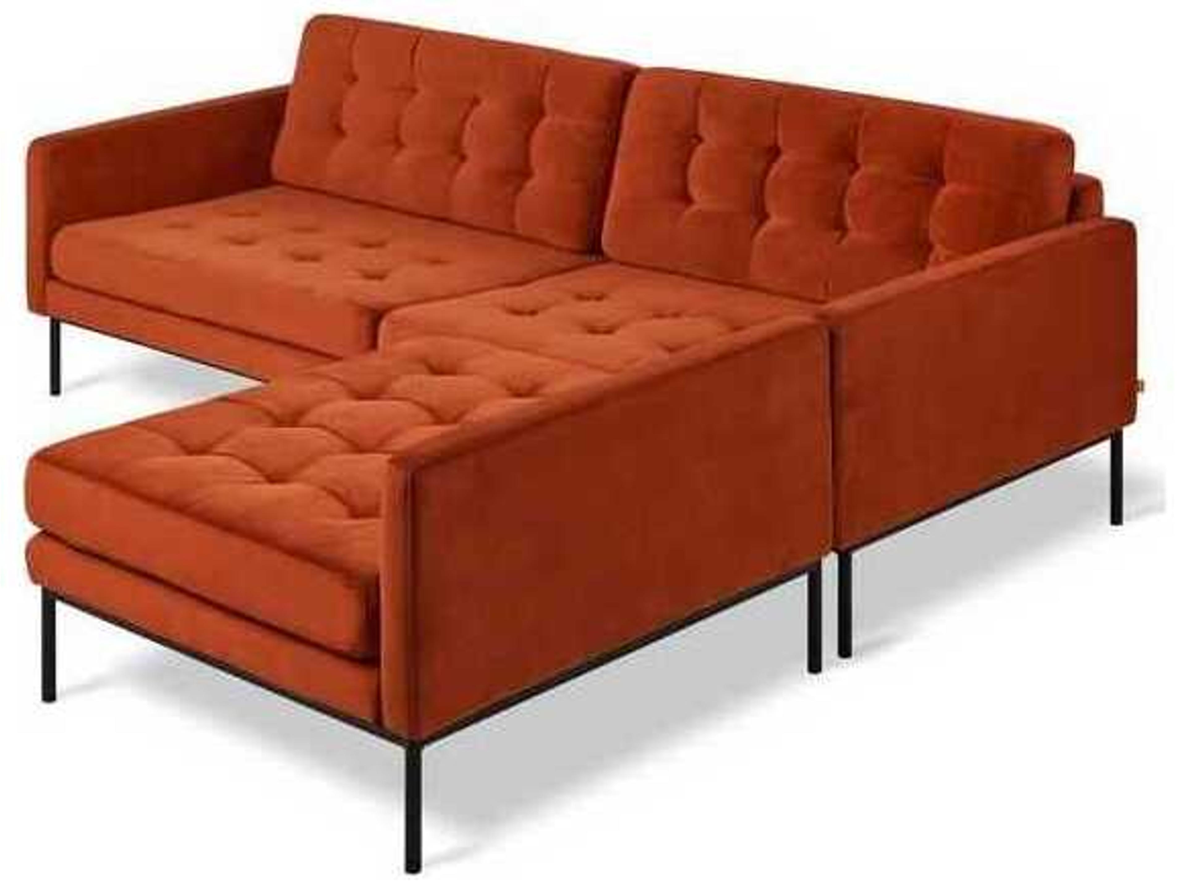 Towne Orange Velvet Upholstered Sectional Sofa