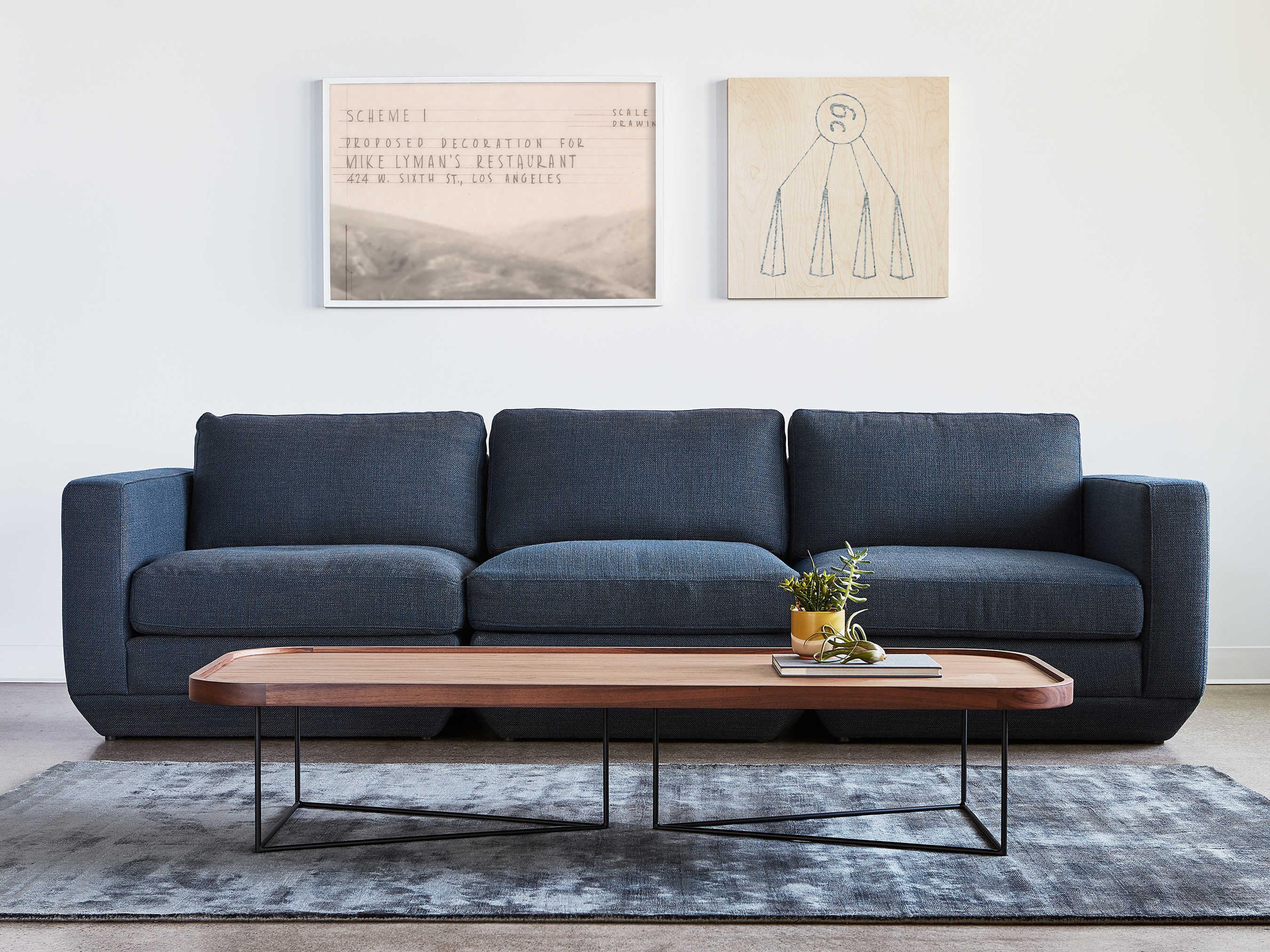 Gus* Modern Podium Hanson Navy Blue Upholstered Sofa