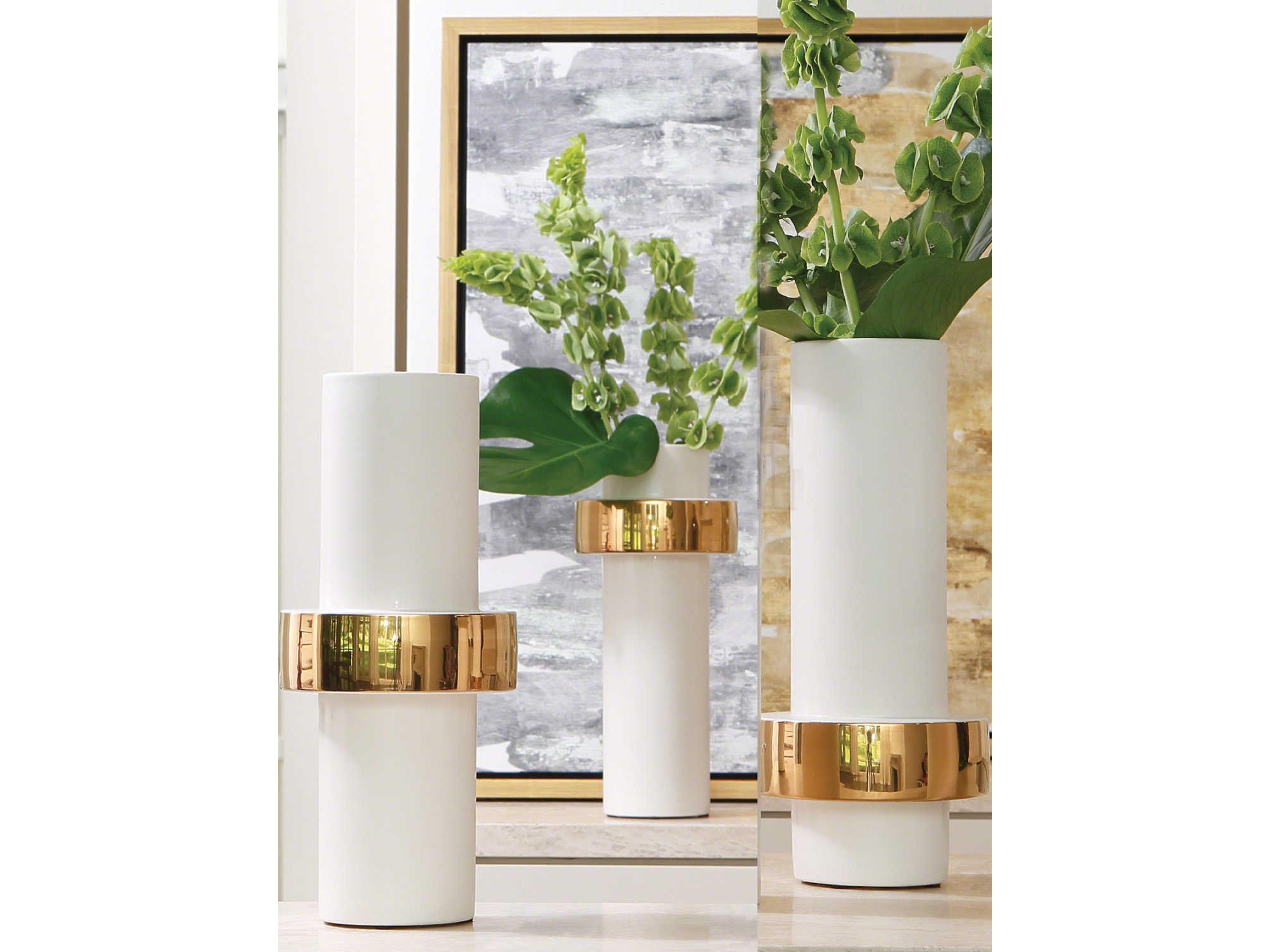 Global Views Mid Ring White / Gold Vase