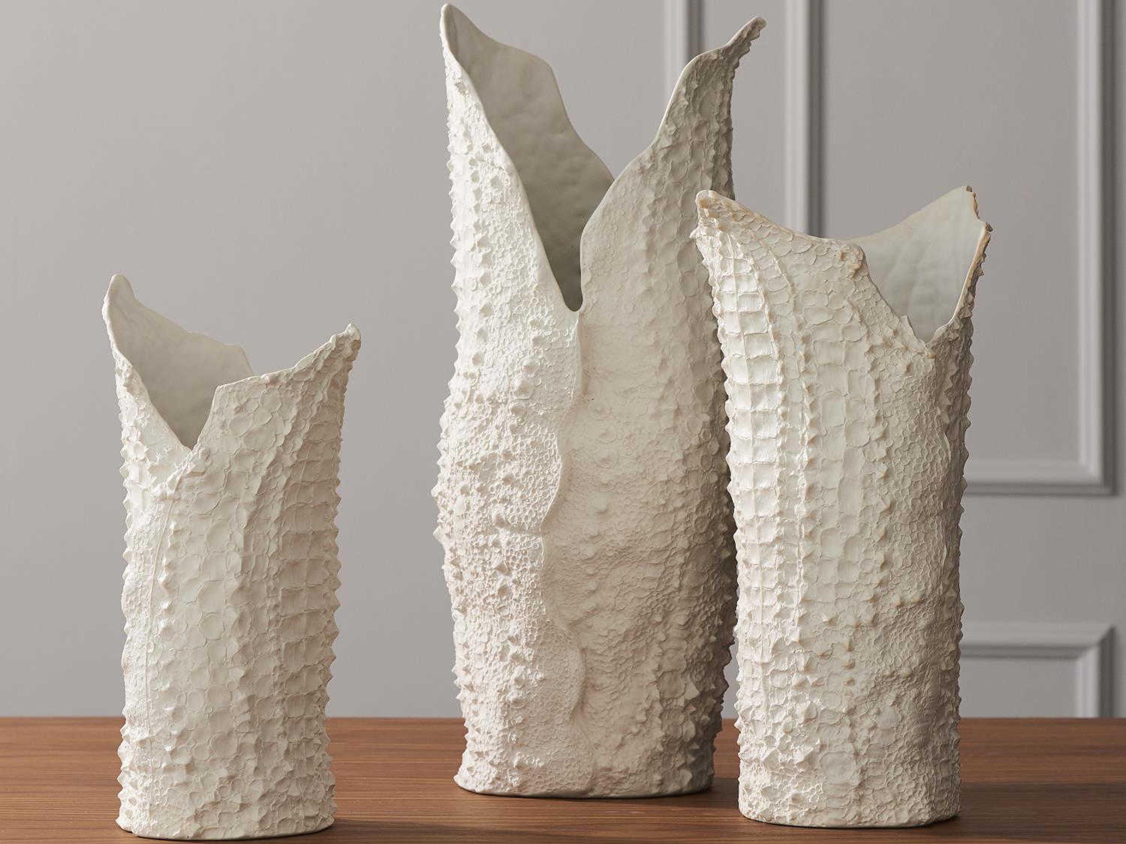 Global Views Crocodile Matte White Medium Vase