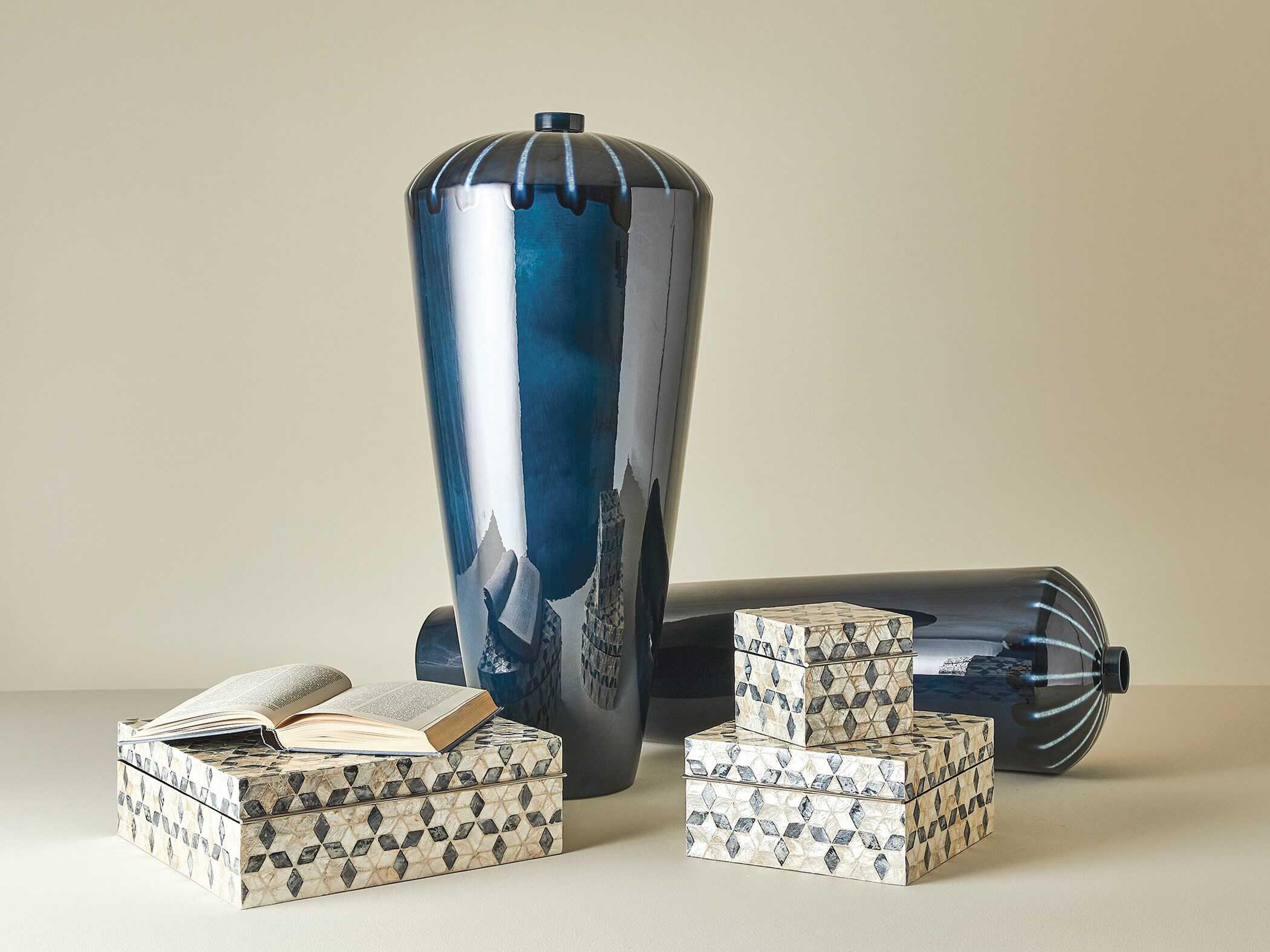 Global Views Domed Tall Reactive Blue Vase