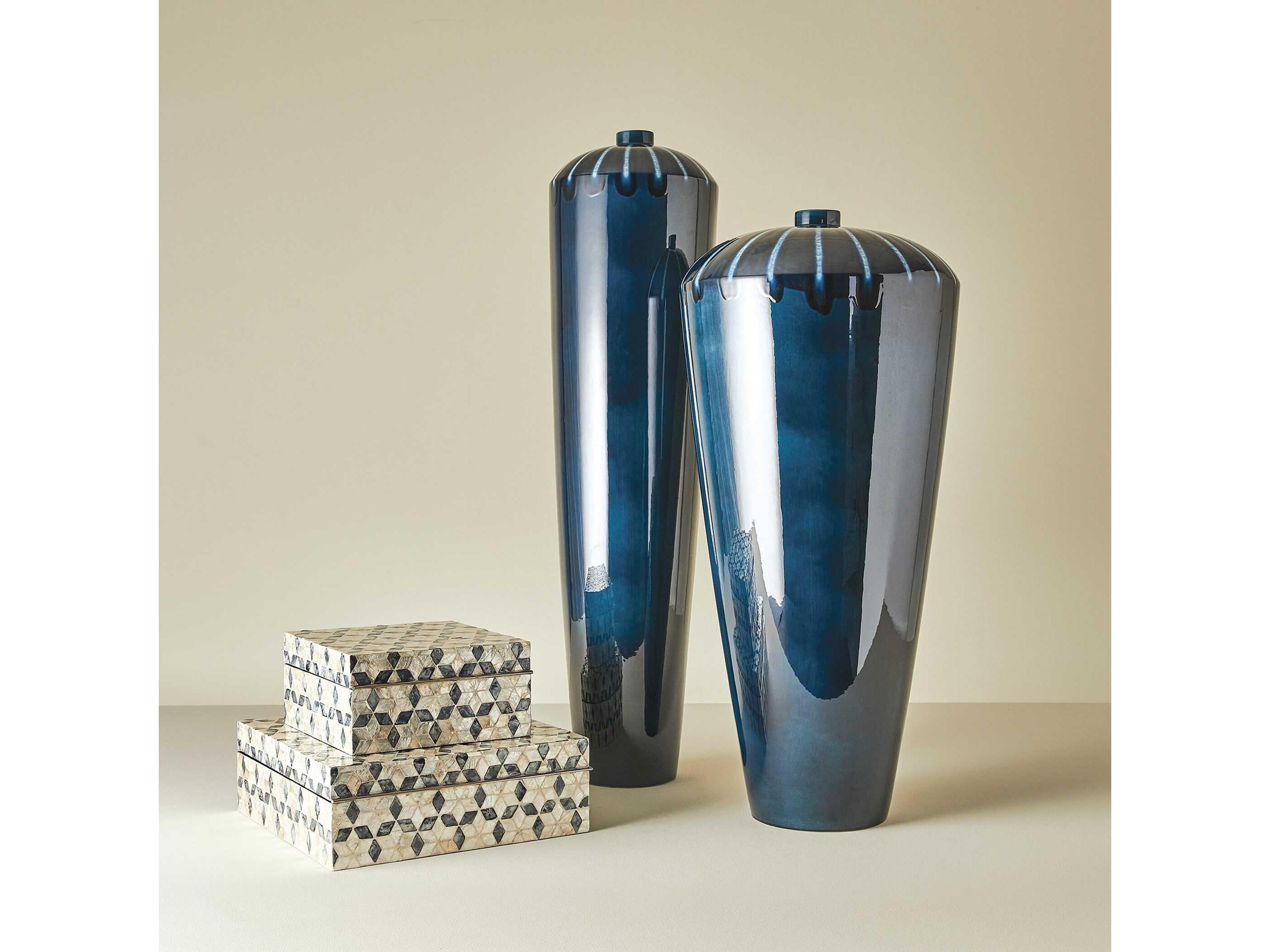 Global Views Domed Tall Reactive Blue Vase