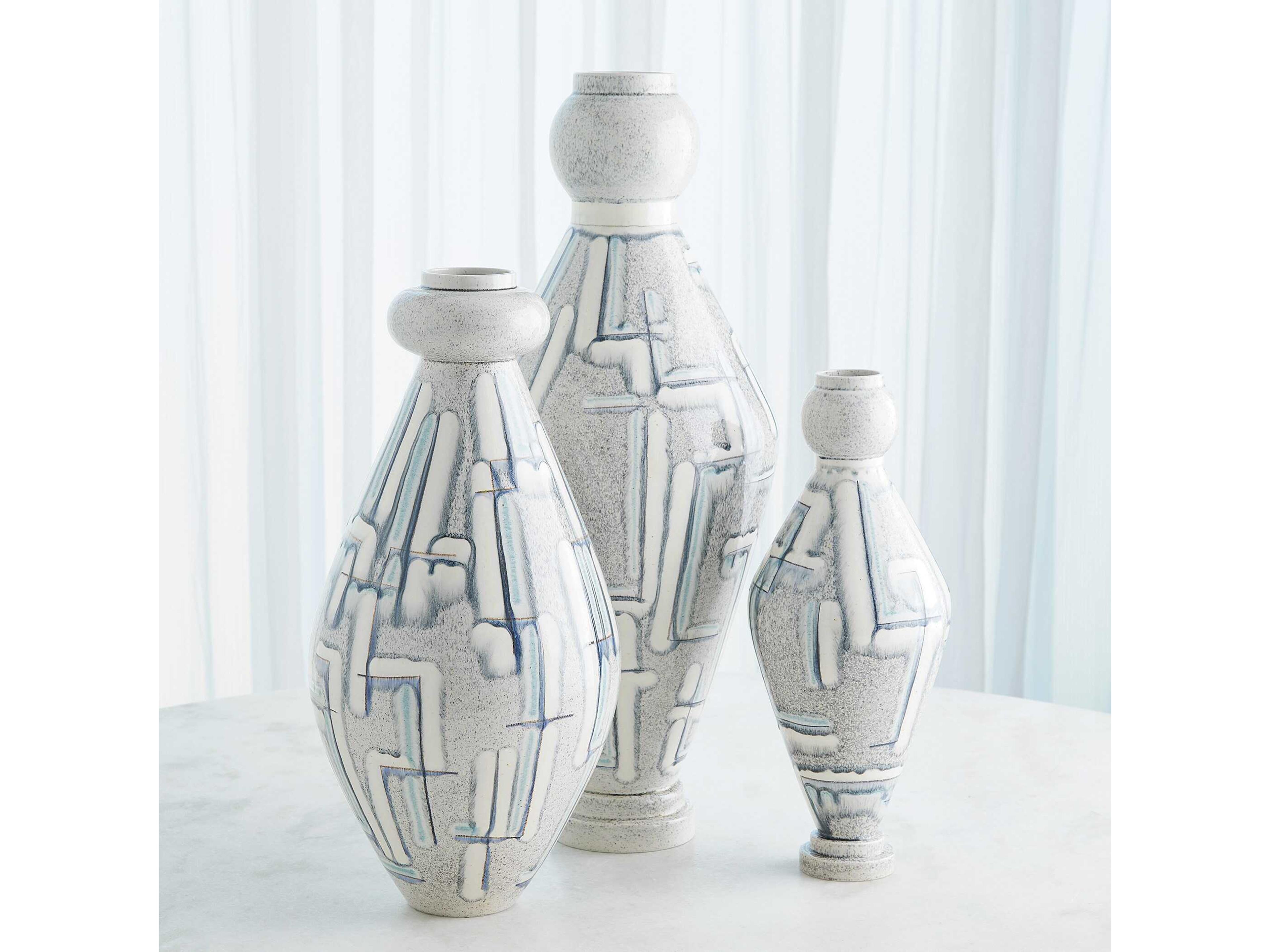 Global Views Spindle Grey Blue Vase