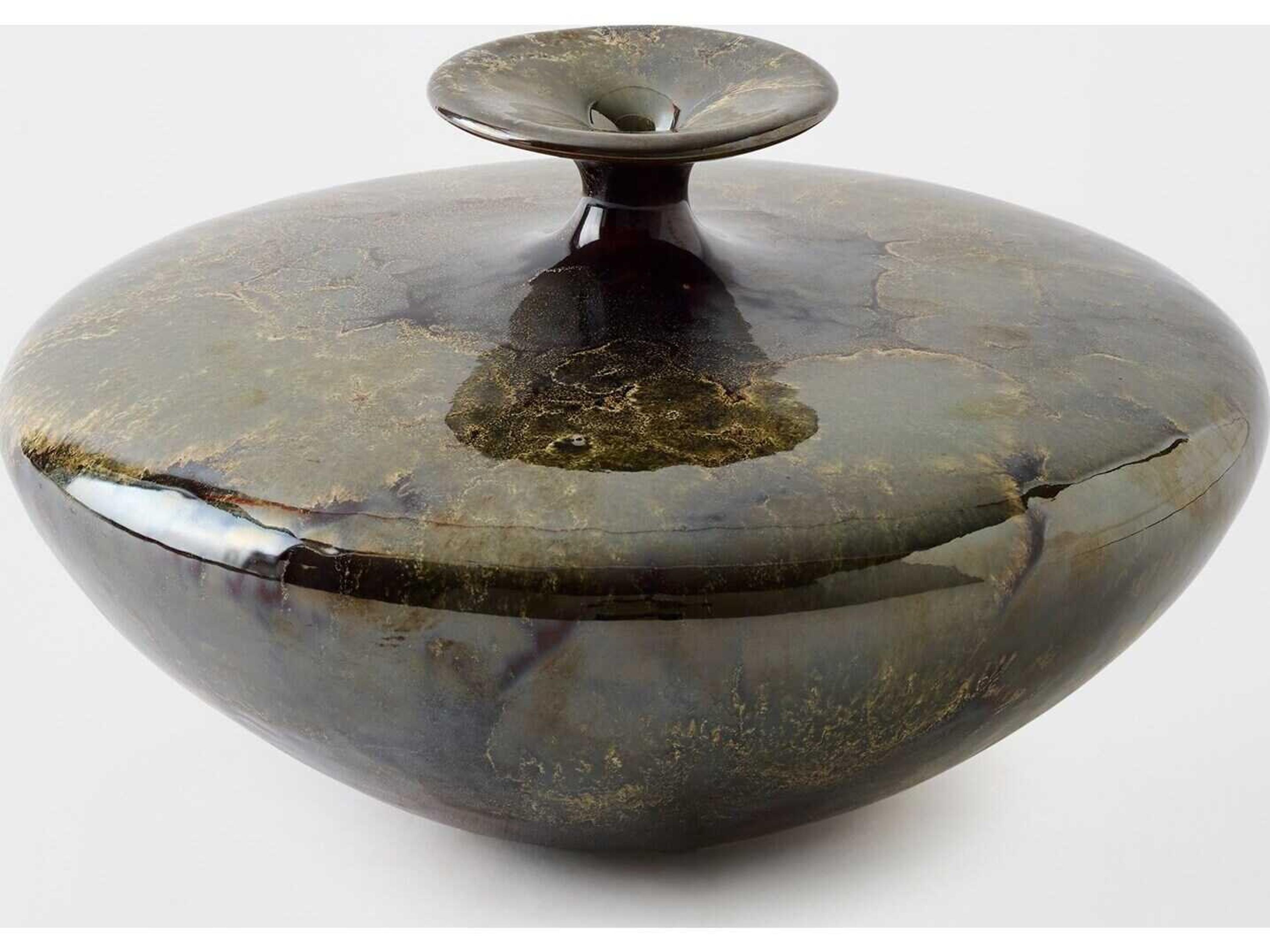 Global Views Tapered Neck Reactive Green Vase Small