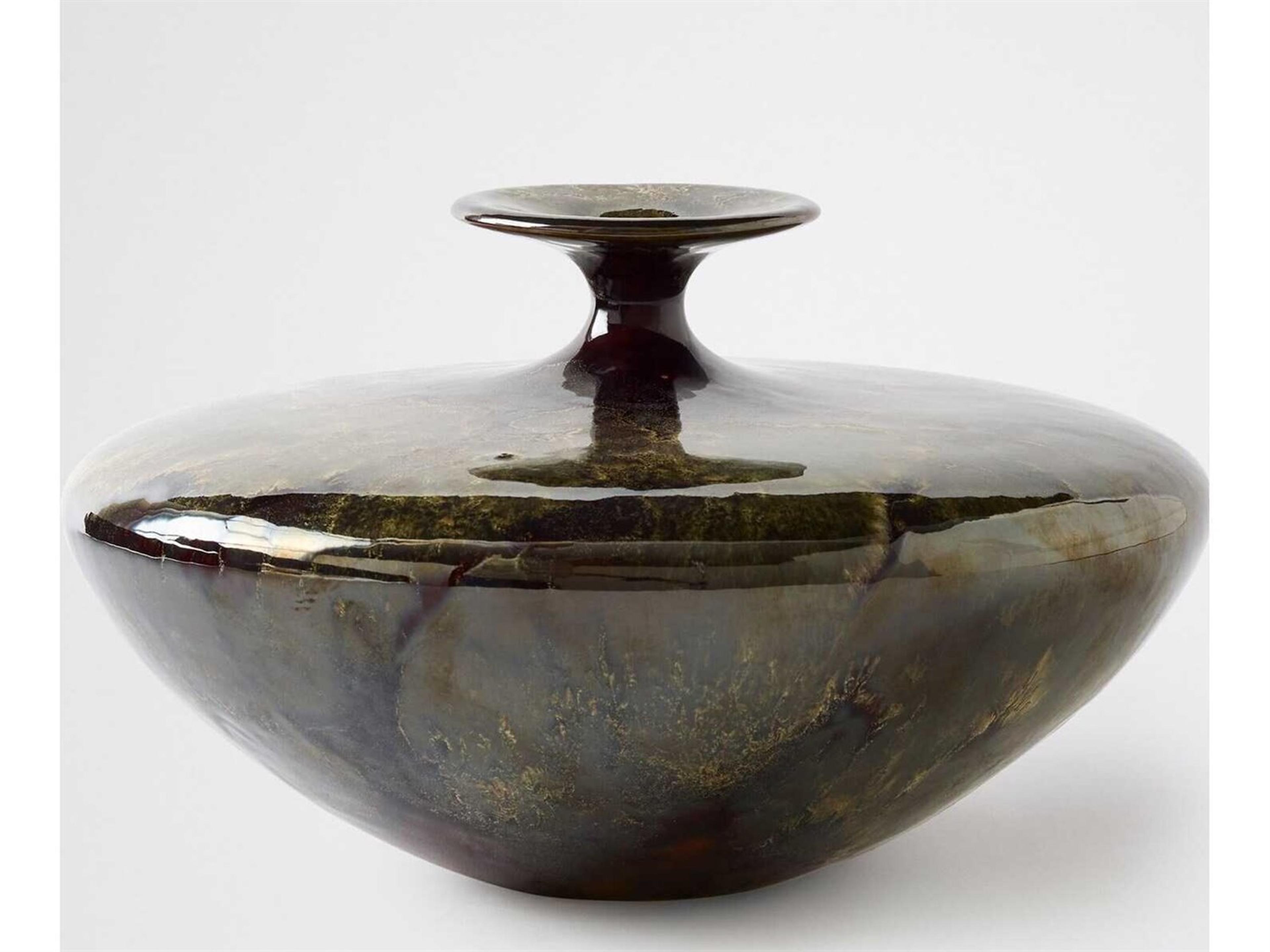 Global Views Tapered Neck Reactive Green Vase Small