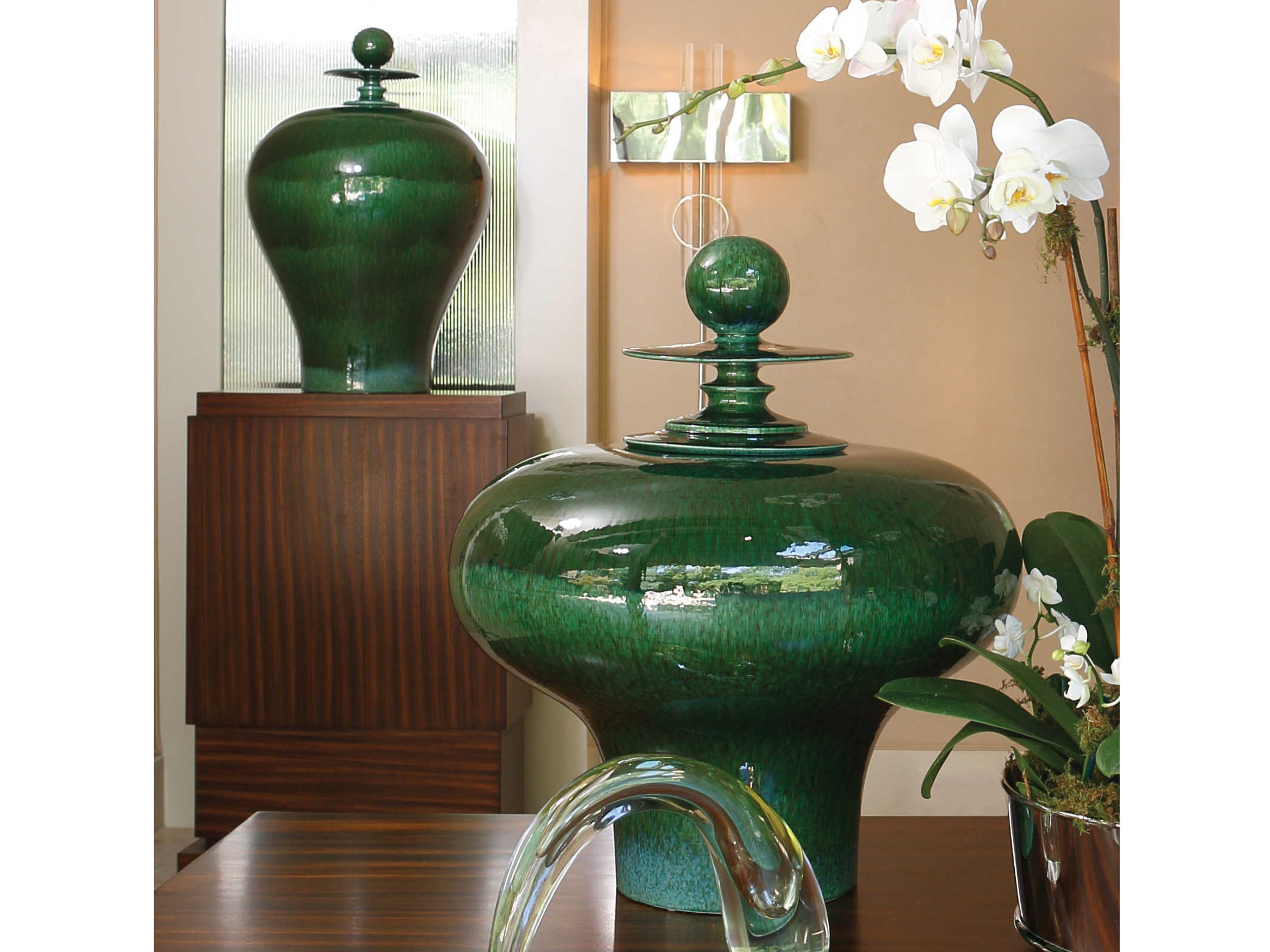 Global Views Happy Temple Emerald Squat Jar