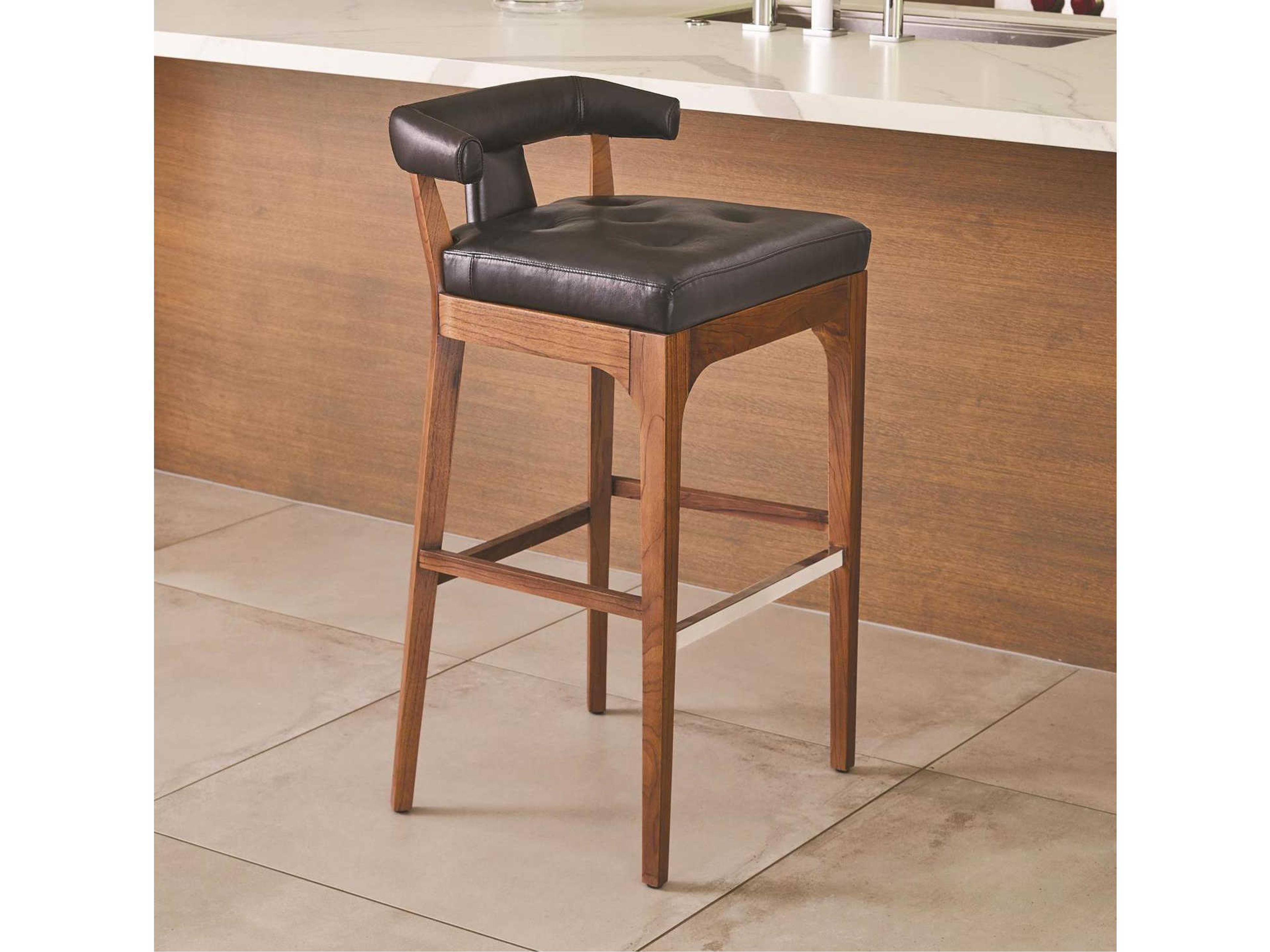 Global Views Leather Walnut Wood Black Marble Natural Bar Stool