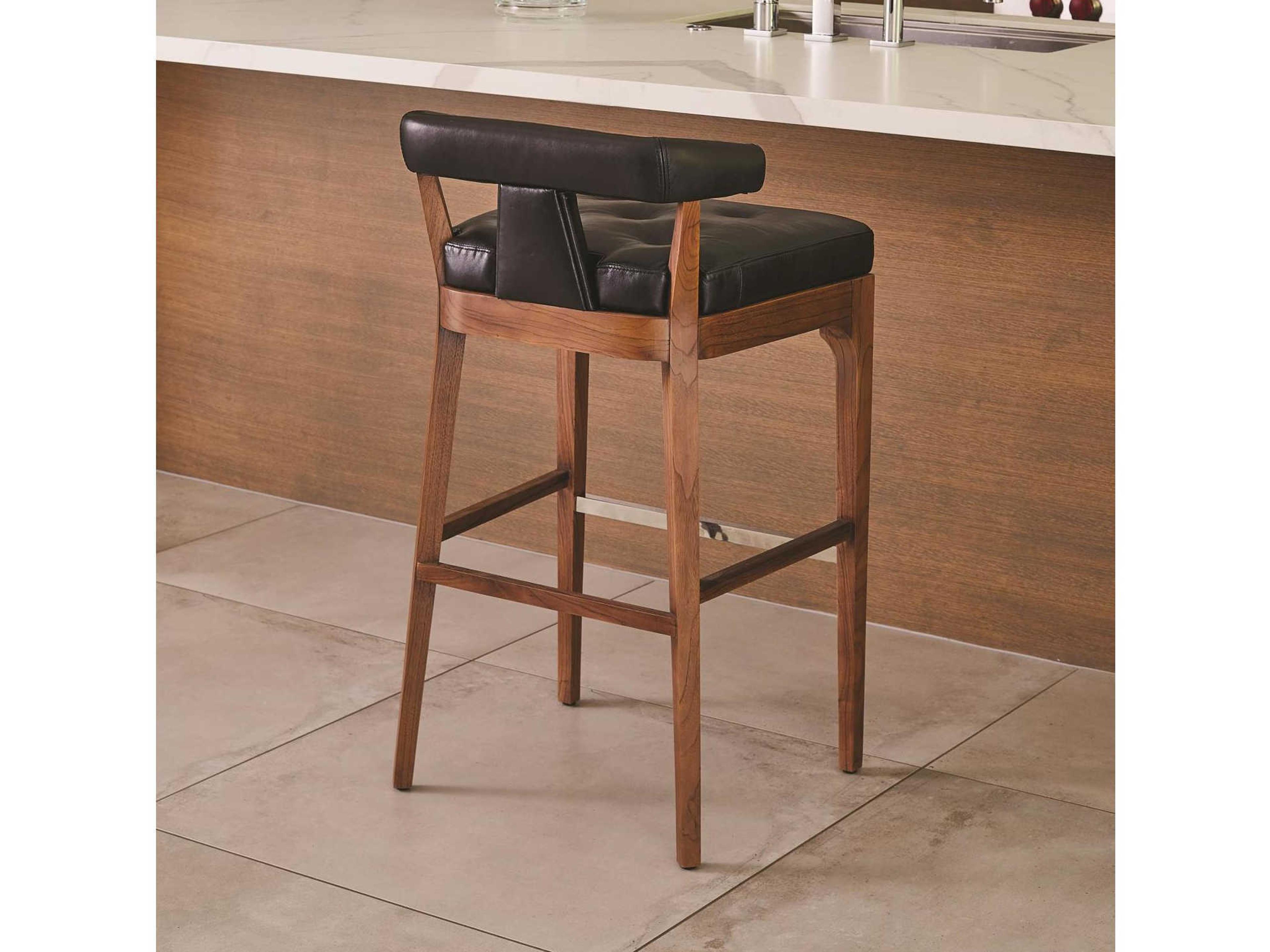 Global Views Leather Walnut Wood Black Marble Natural Bar Stool