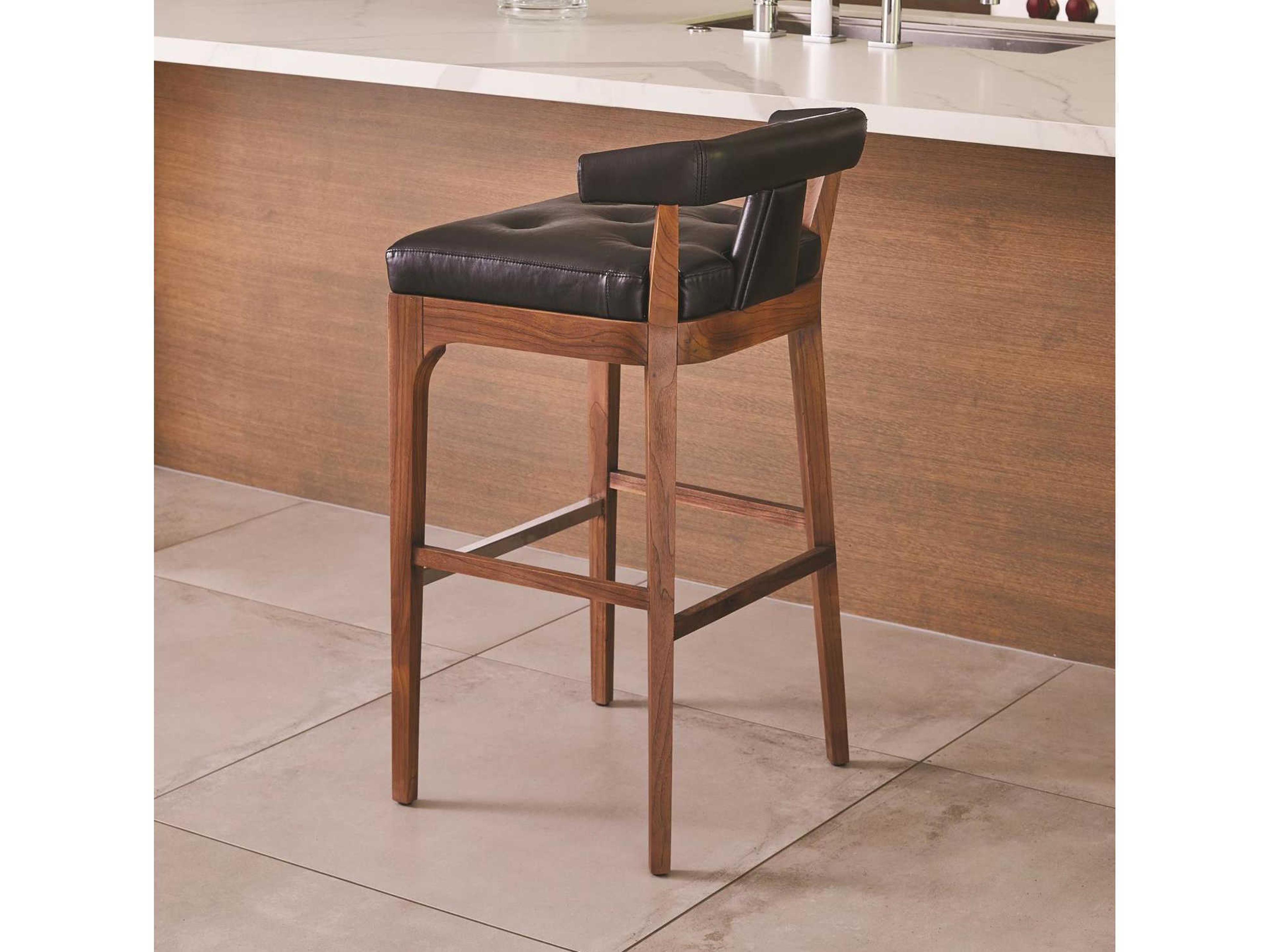 Global Views Leather Walnut Wood Black Marble Natural Bar Stool
