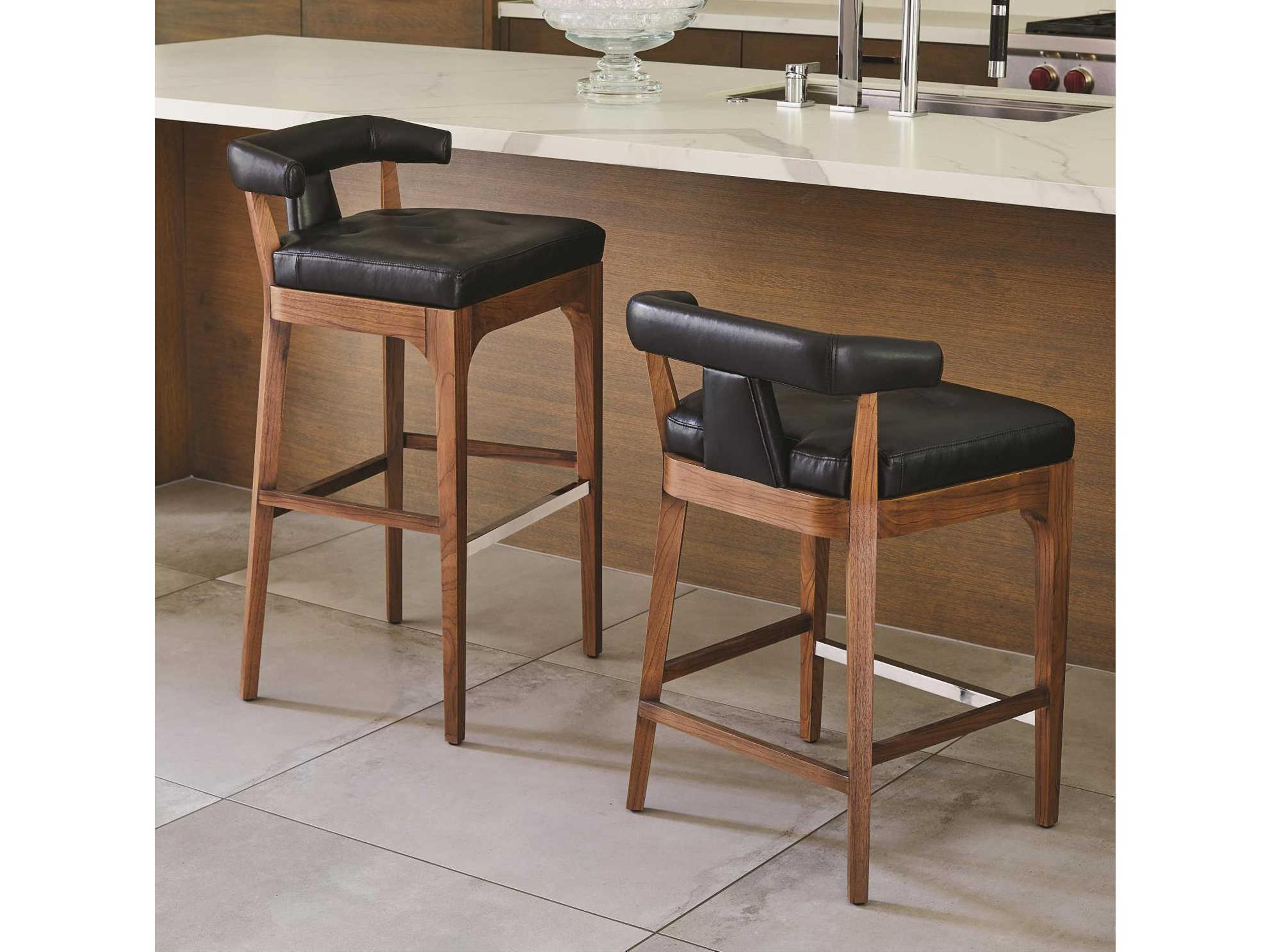 Global Views Leather Walnut Wood Black Marble Natural Bar Stool