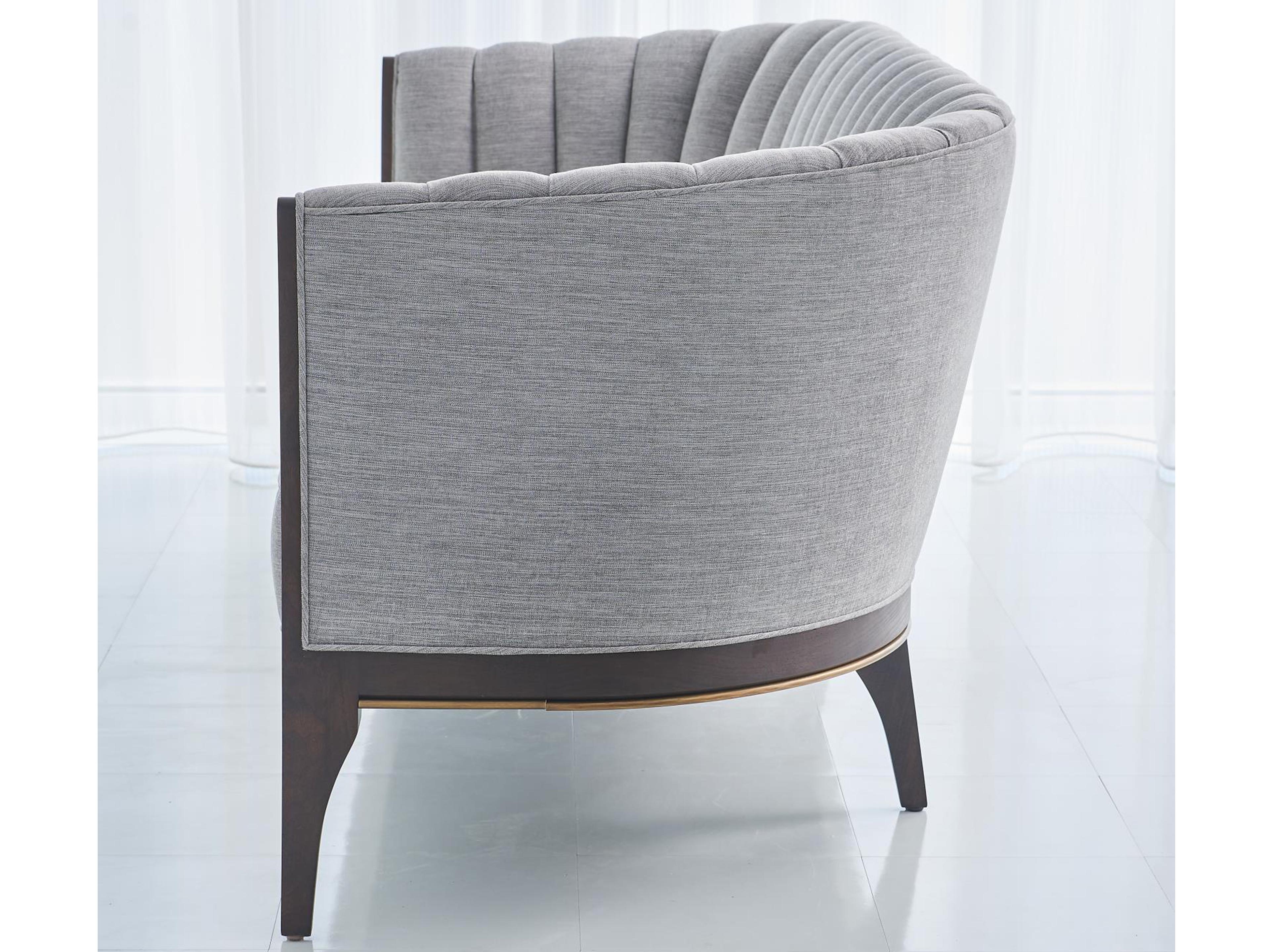 Global Views Dark Waxed Oil Walnut Brown Upholstered Sofa