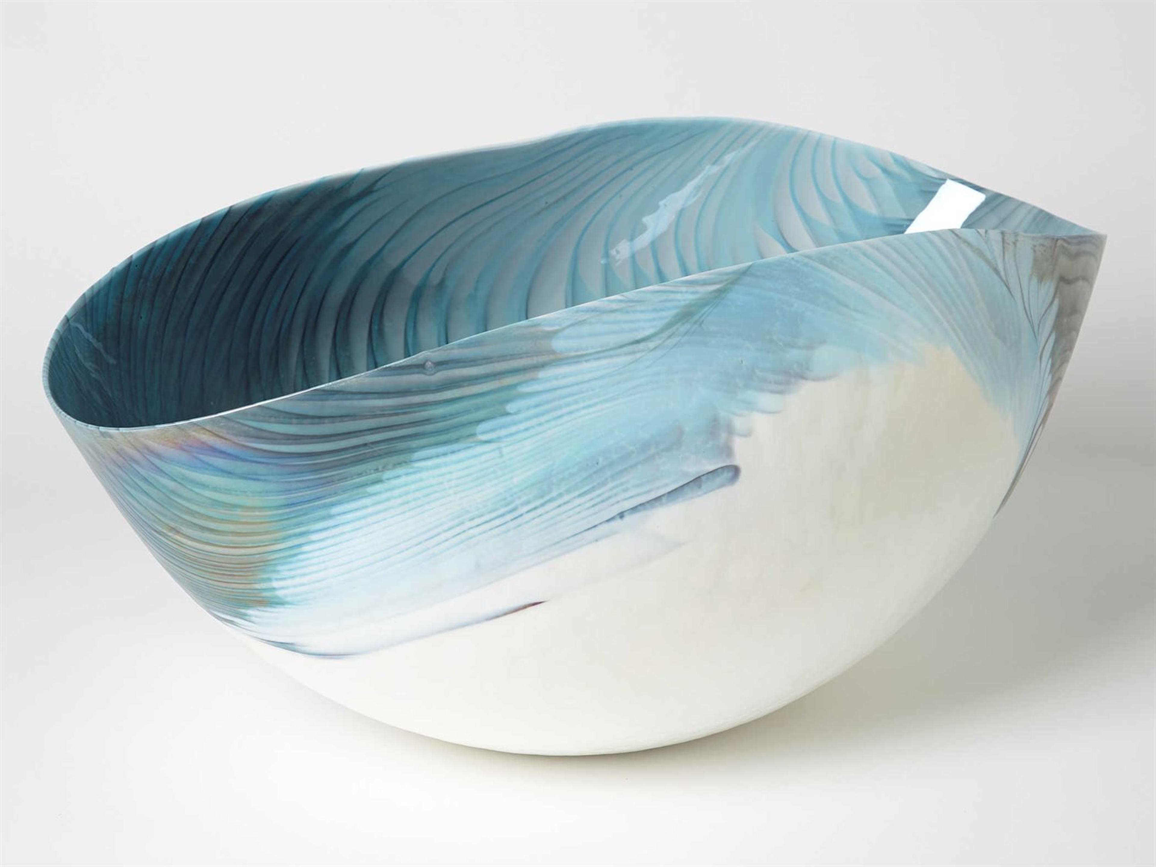 Global Views Feather Swirl Ivory Turquoise Large Decorative Bowl
