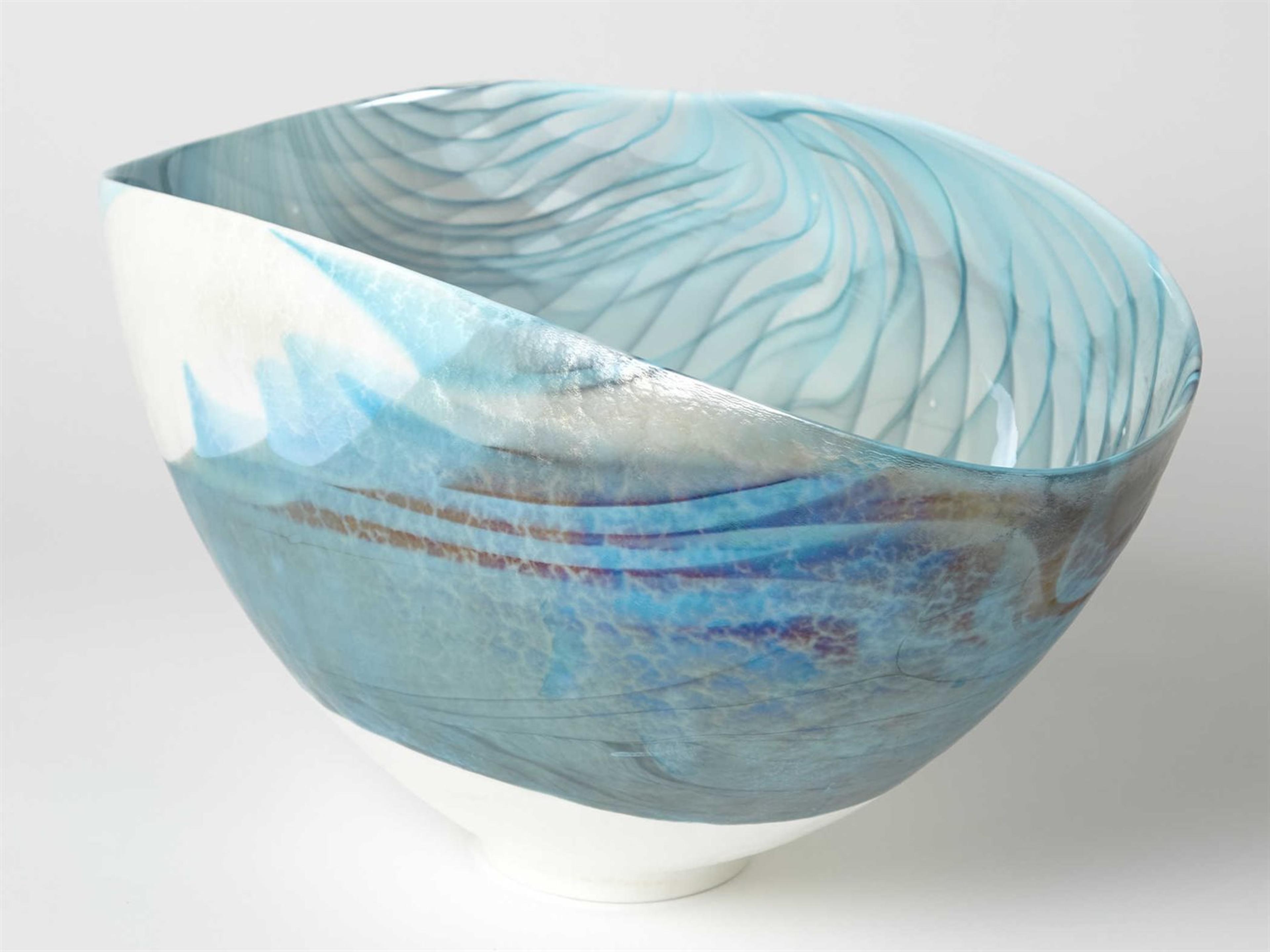 Global Views Feather Swirl Ivory Turquoise Small Decorative Bowl