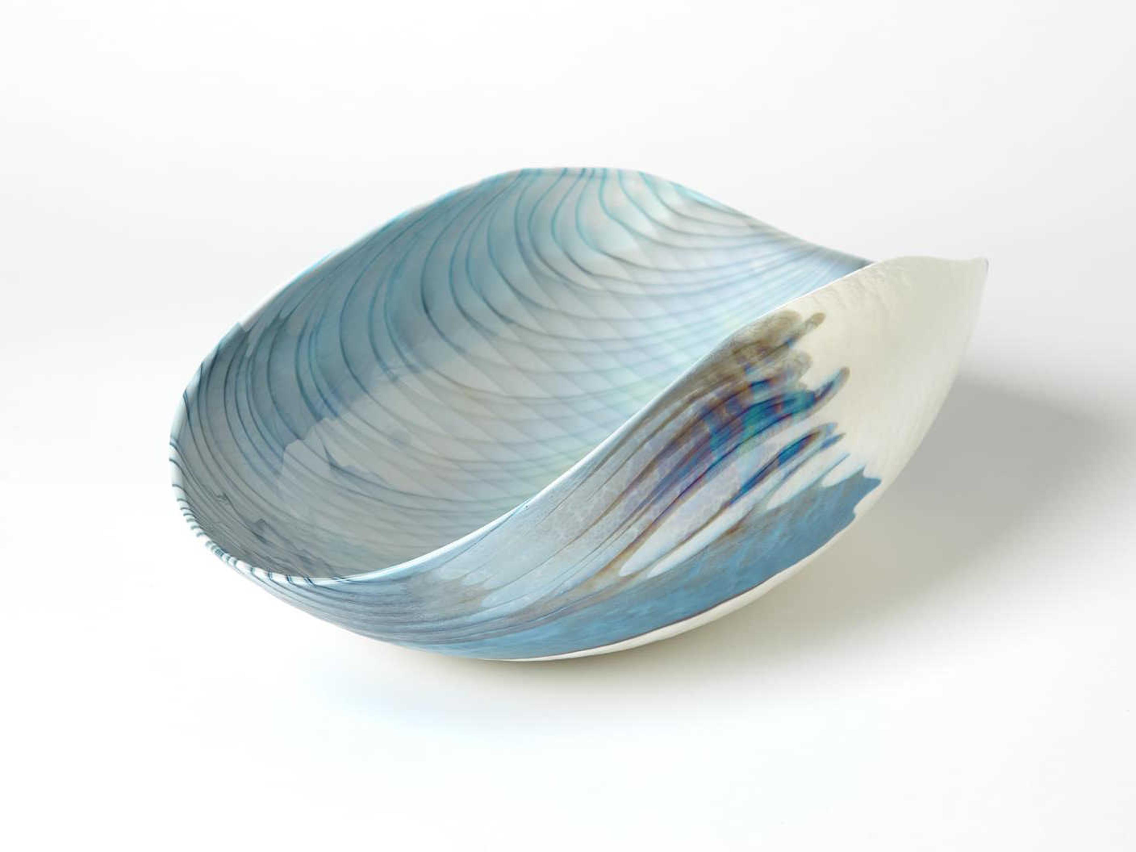 Global Views Feather Swirl Ivory Turquoise Decorative Folded Bowl