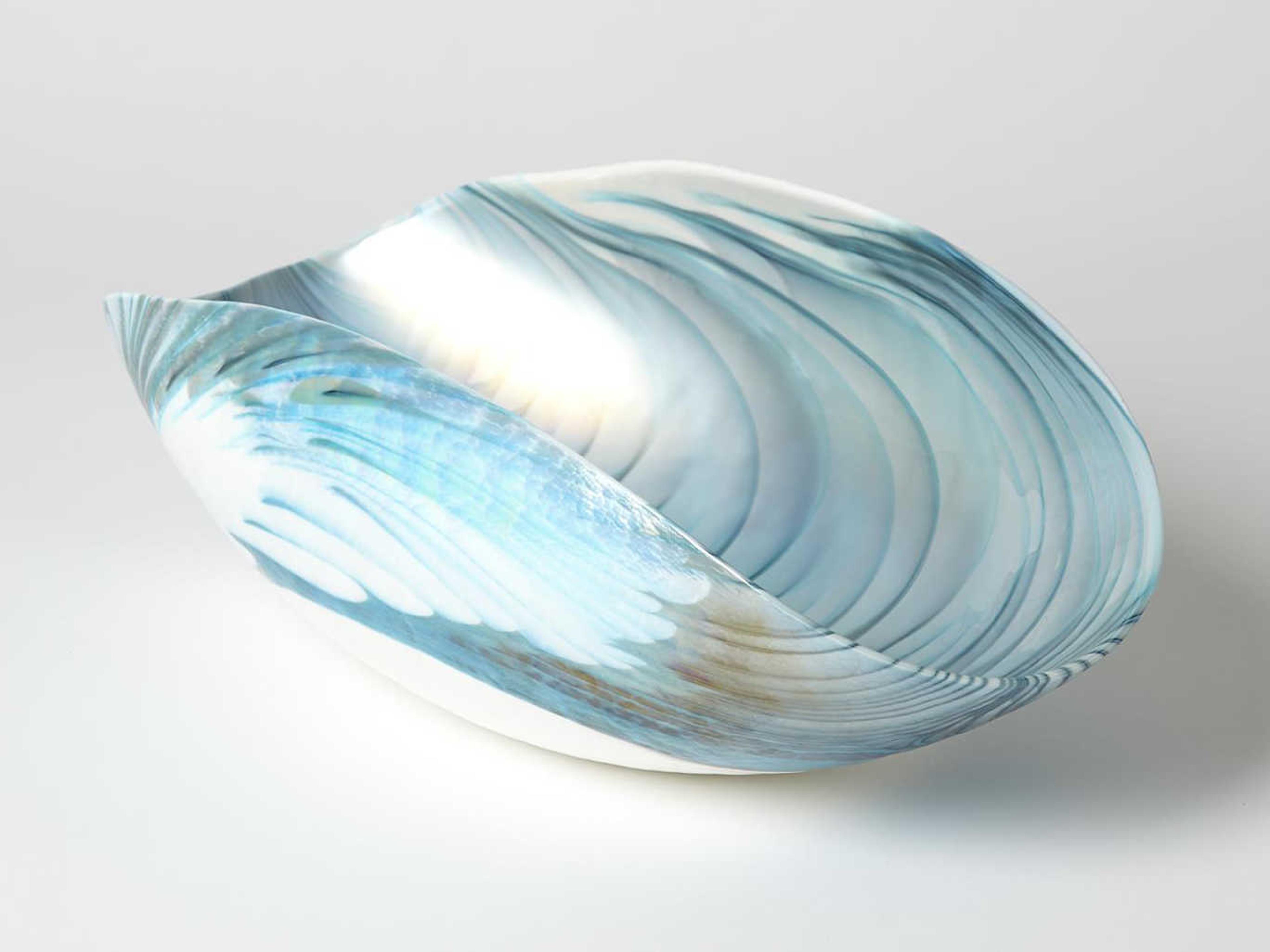 Global Views Feather Swirl Ivory Turquoise Decorative Folded Bowl