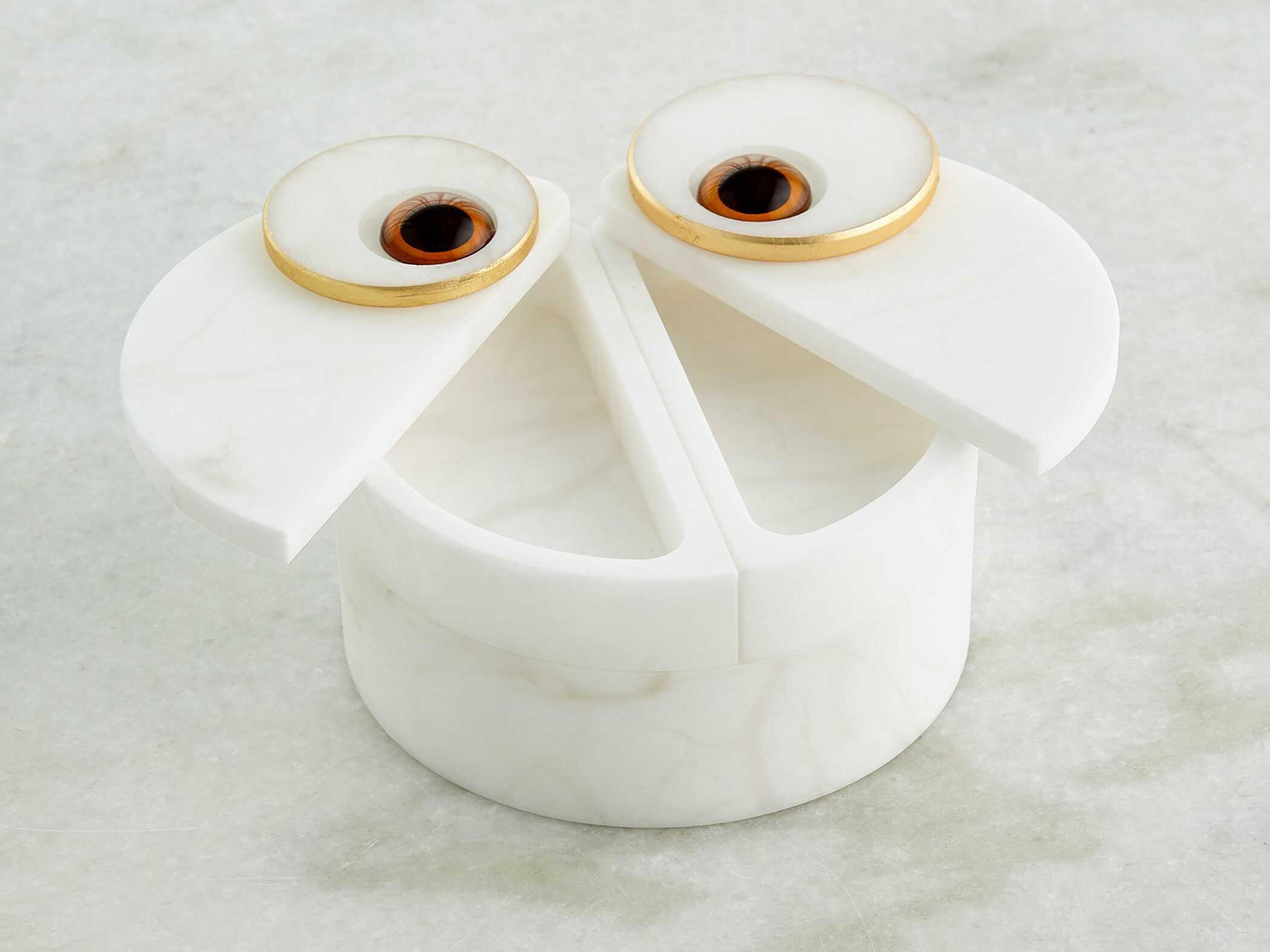 Global Views Italian Alabaster / Gold Leaf Owl Box