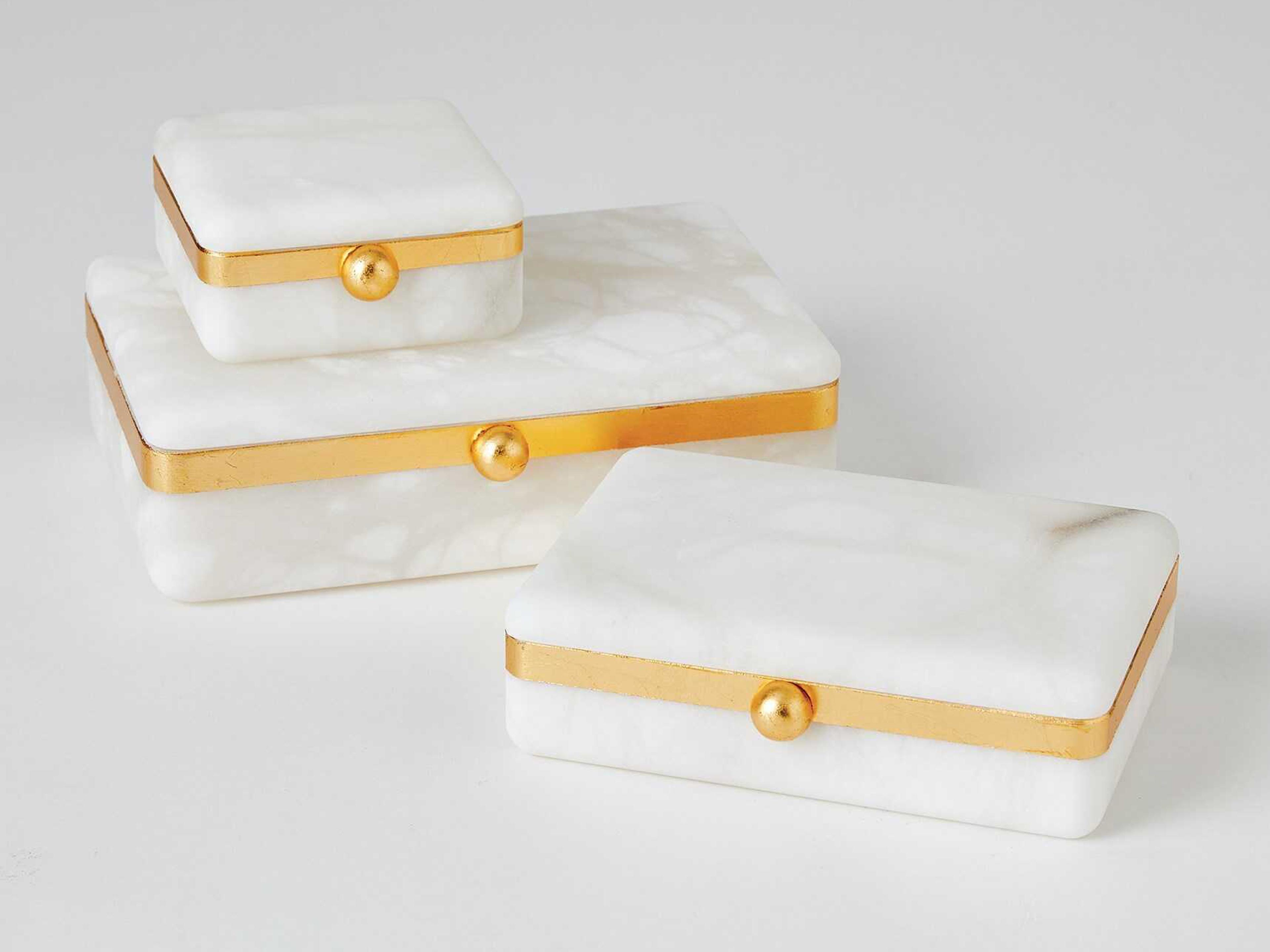 Global Views Alabaster / Gold Band Swivel 7" Box