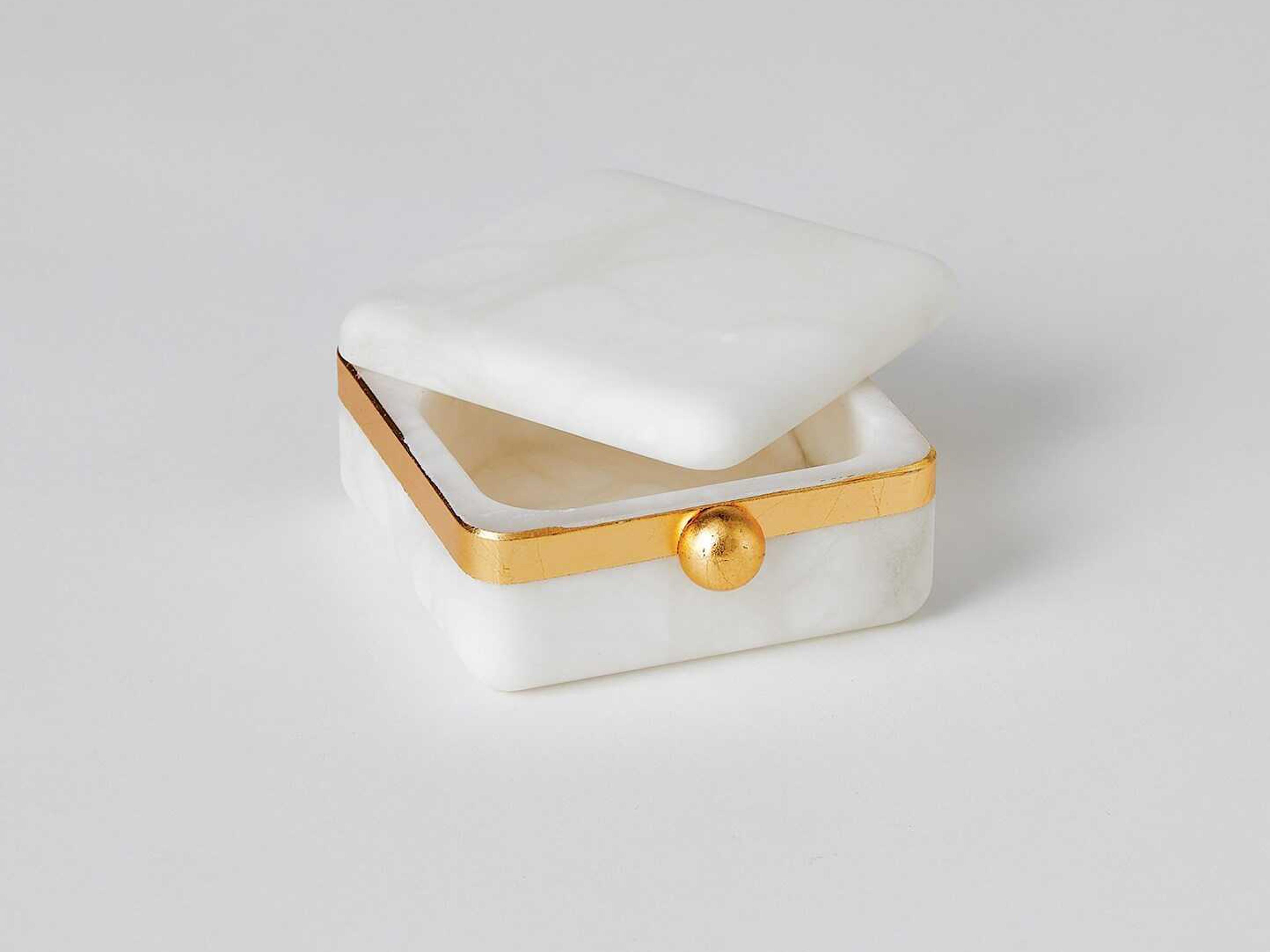 Global Views Alabaster / Gold Band 4" Swivel Box