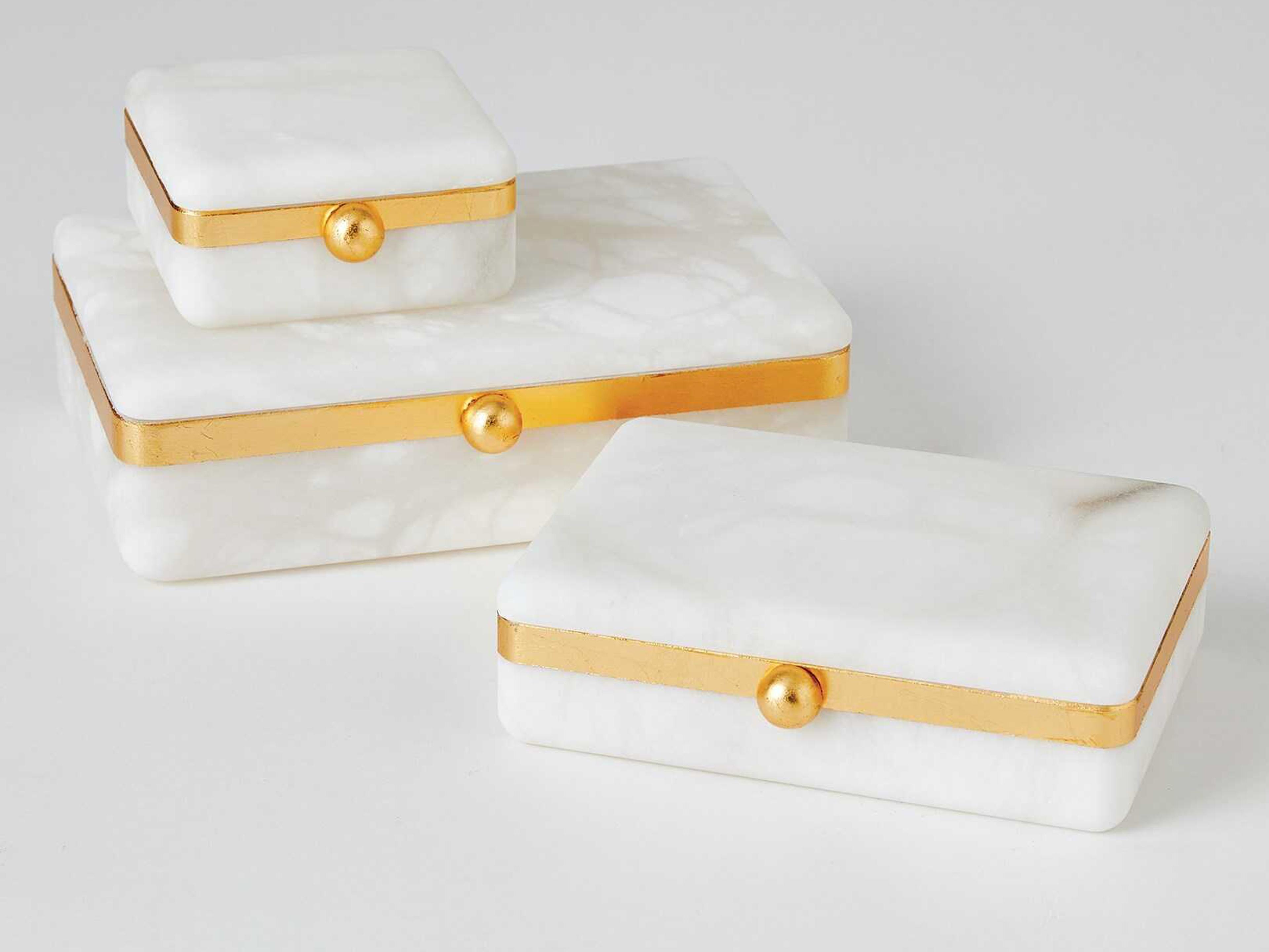 Global Views Alabaster / Gold Band 4" Swivel Box