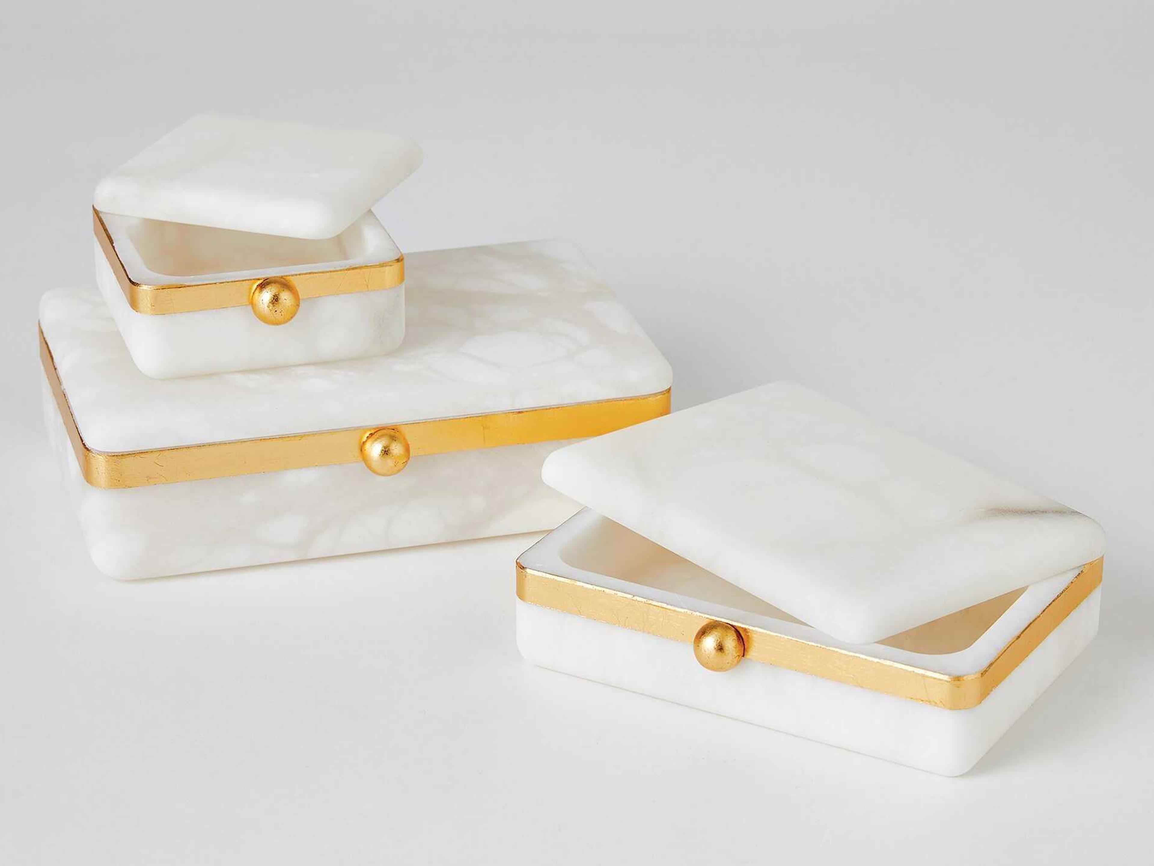 Global Views Alabaster / Gold Band 4" Swivel Box