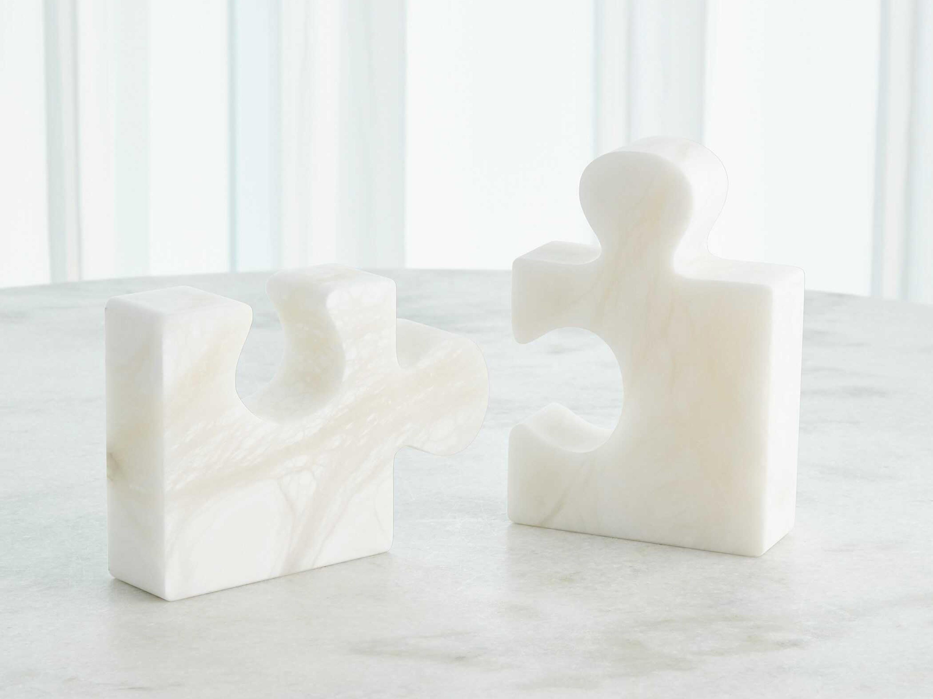 Global Views S/2 Jigsaw White Bookends