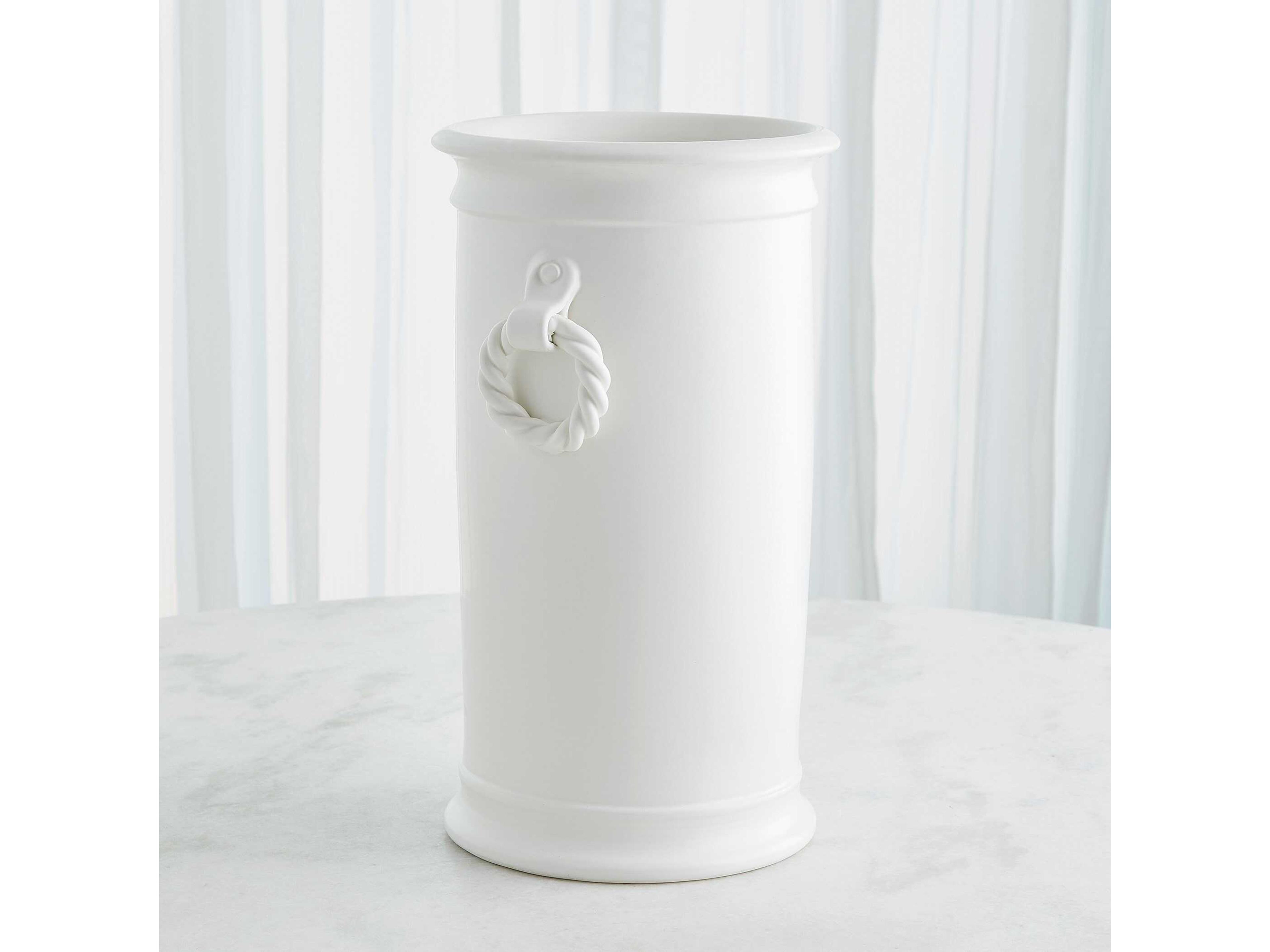 Global Views Rope Handle Matte White Vessel