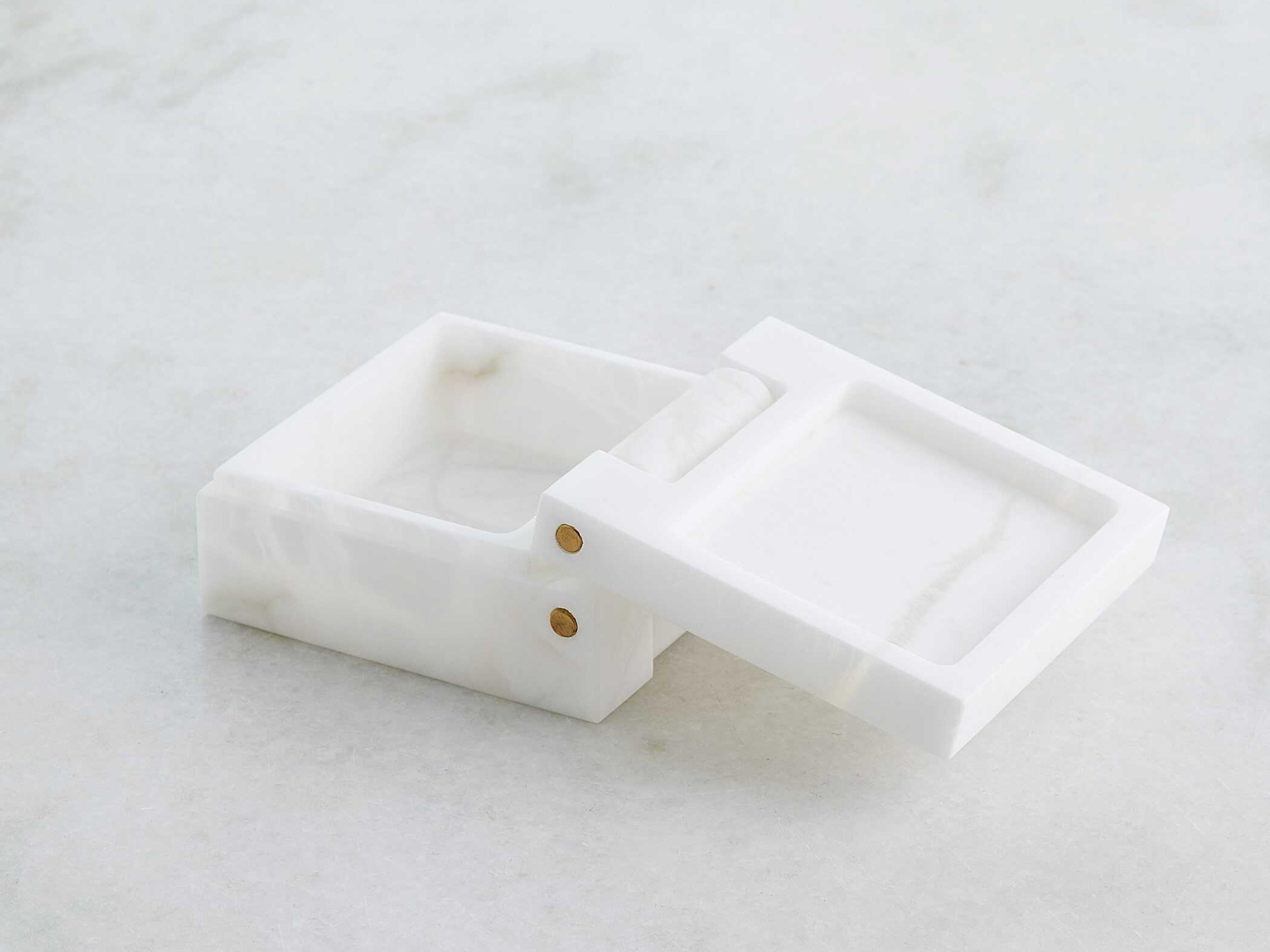 Global Views Hinged White Alabaster Box