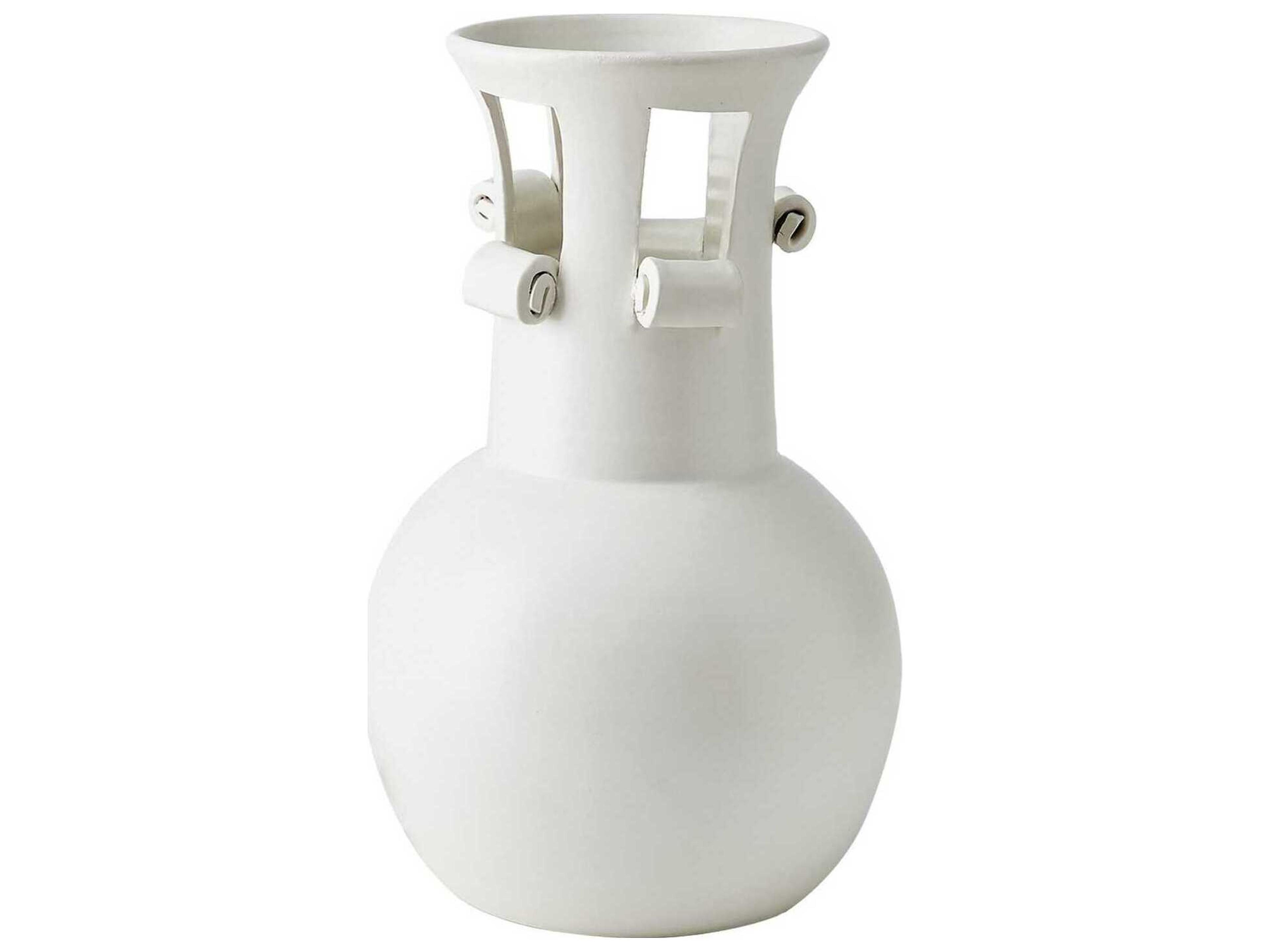 Global Views Spiral Handle Matte White Vase