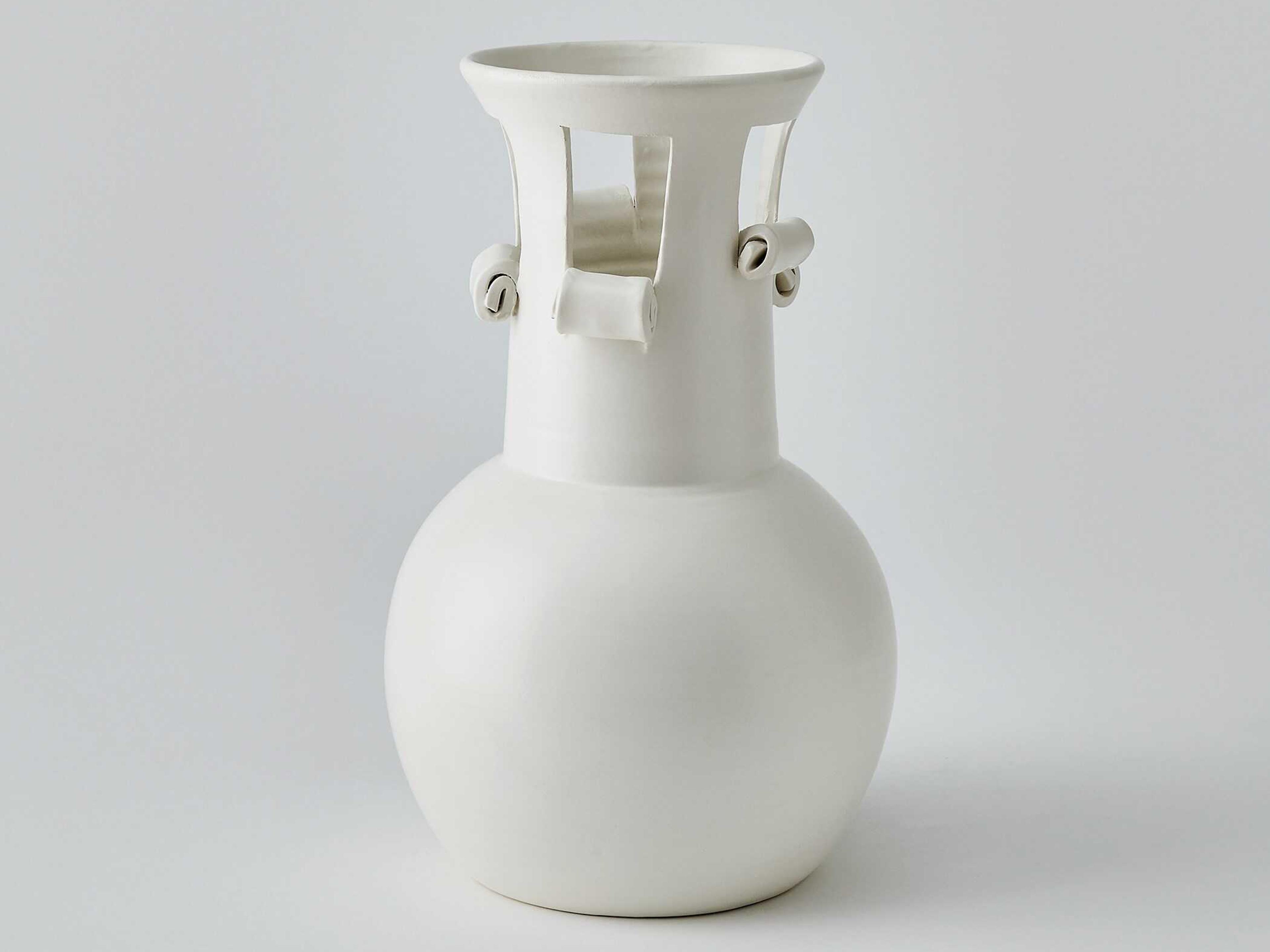 Global Views Spiral Handle Matte White Vase